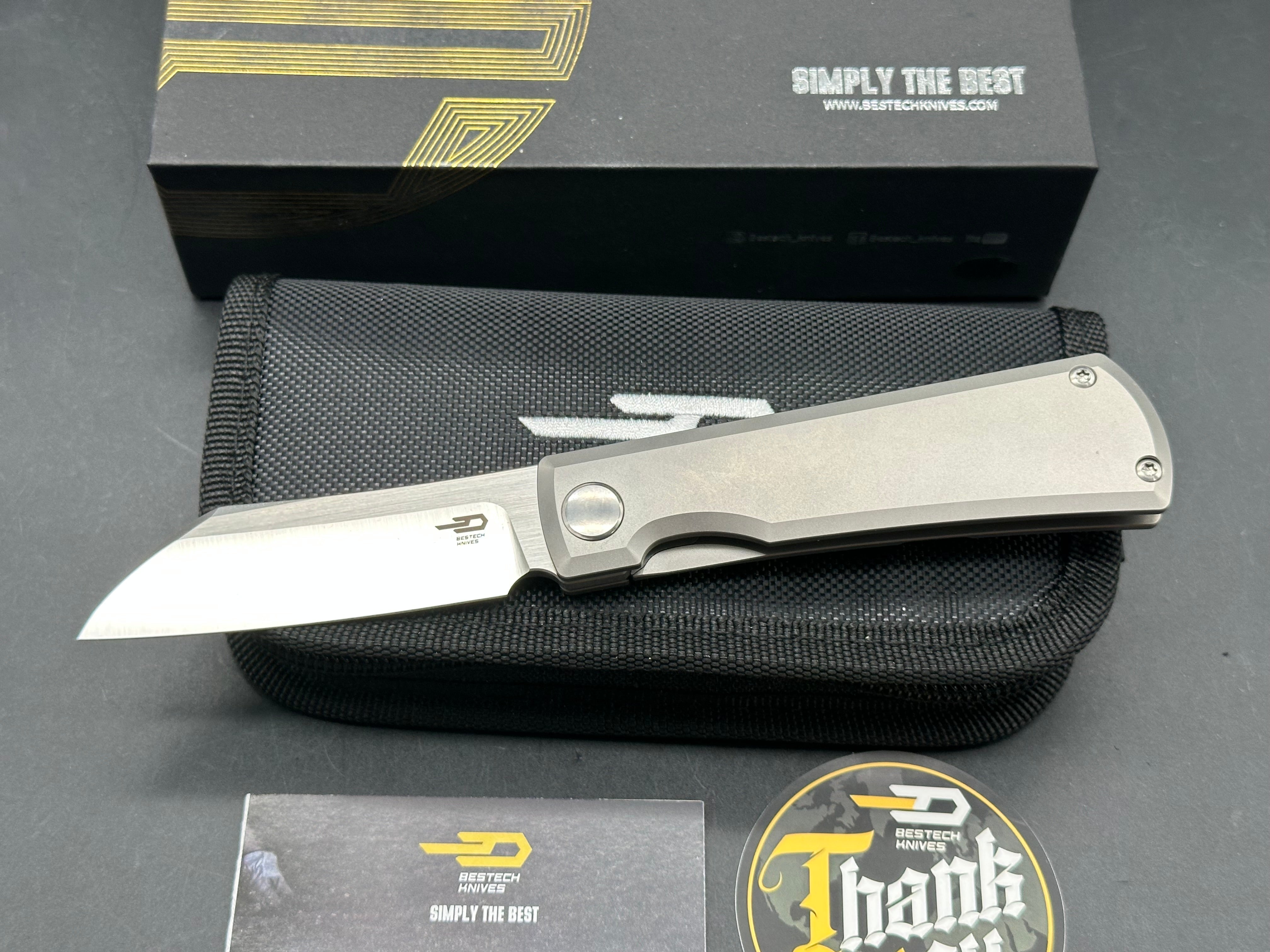 BESTECH BRUV FOLDING KNIFE BEAD BLAST TITANIUM HANDLE M390 PLAIN EDGE