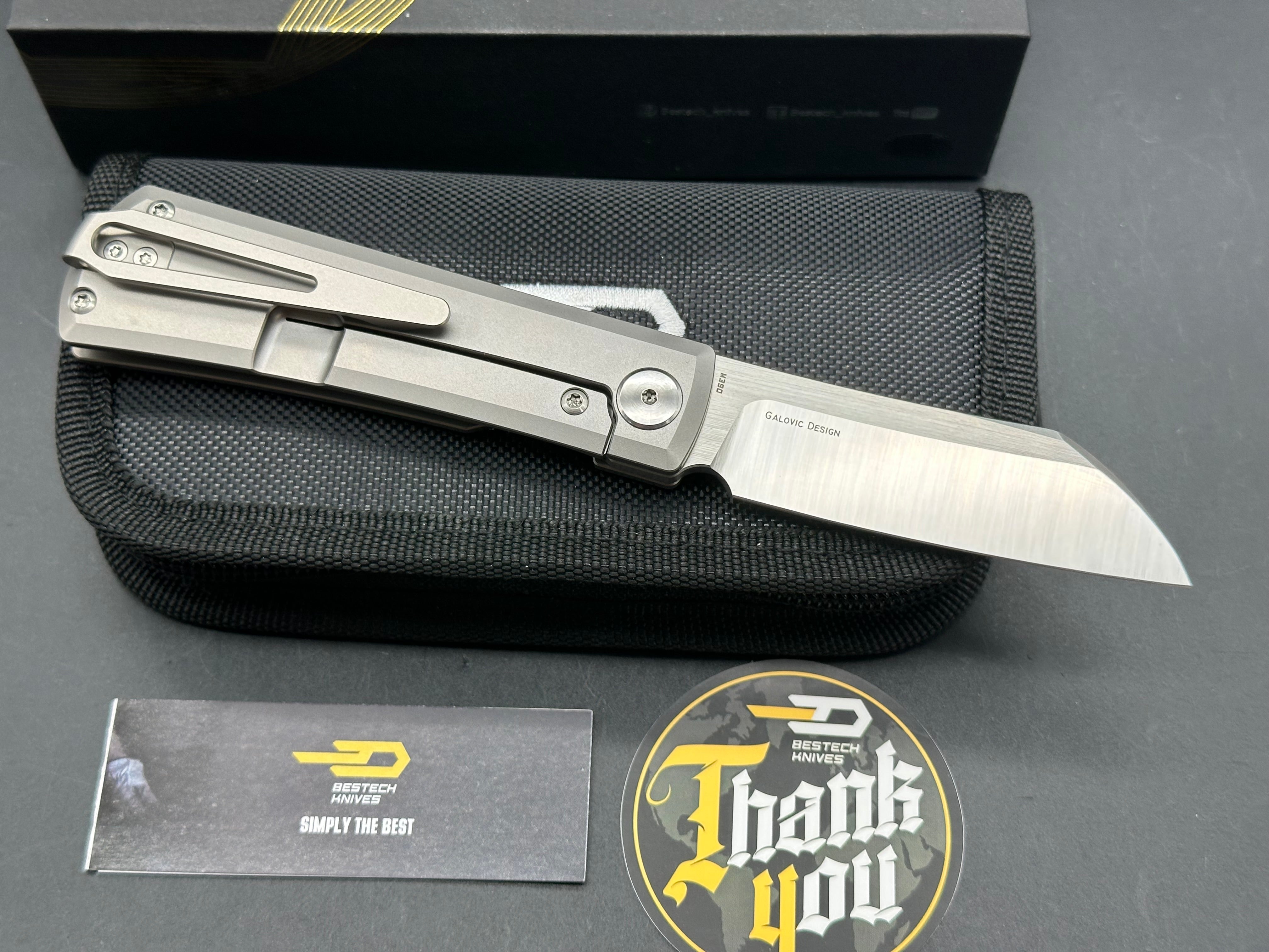 BESTECH BRUV FOLDING KNIFE BEAD BLAST TITANIUM HANDLE M390 PLAIN EDGE
