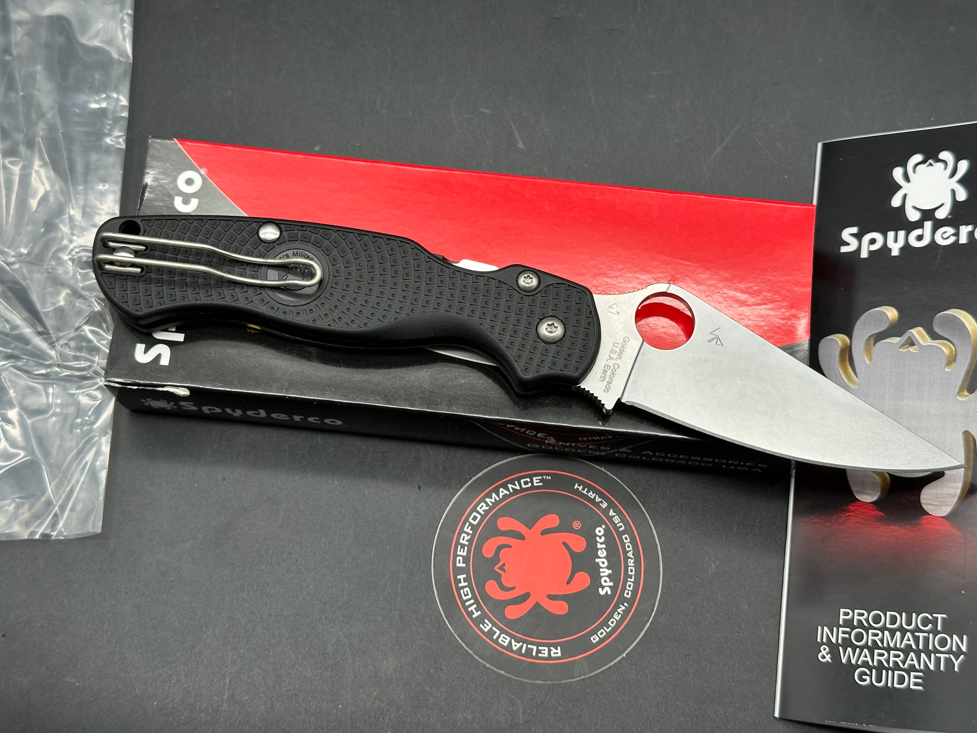 Spyderco Para Military 2 Lightweight 3.43" CTS BD1N Stonewash Blade with Black FRN
