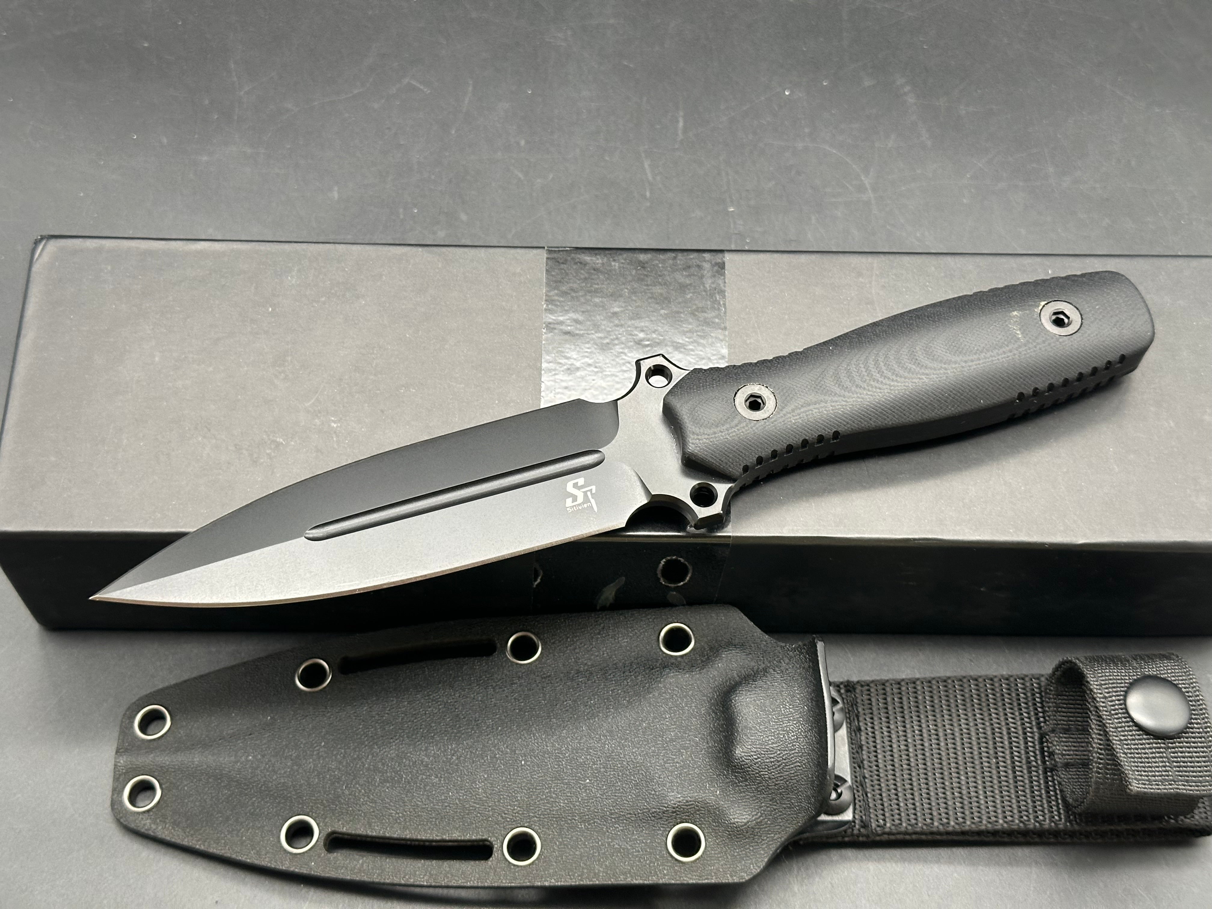 Sitivien St17 Fixed Blade Black G10 handle , Black Sleipner Blade Double Edge