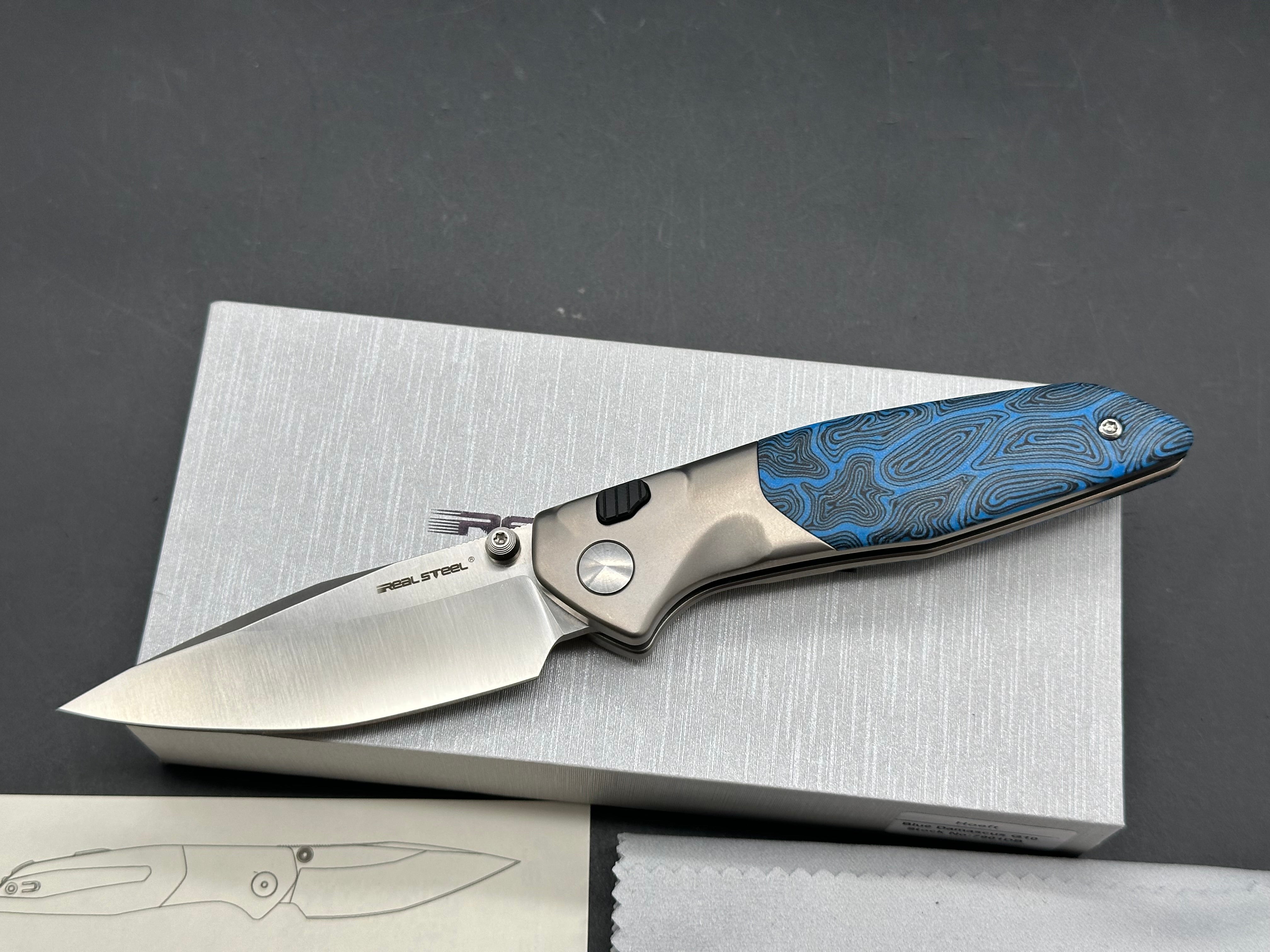 Real Steel Hoeft | S35VN | Titanium & Blue Damascus G10