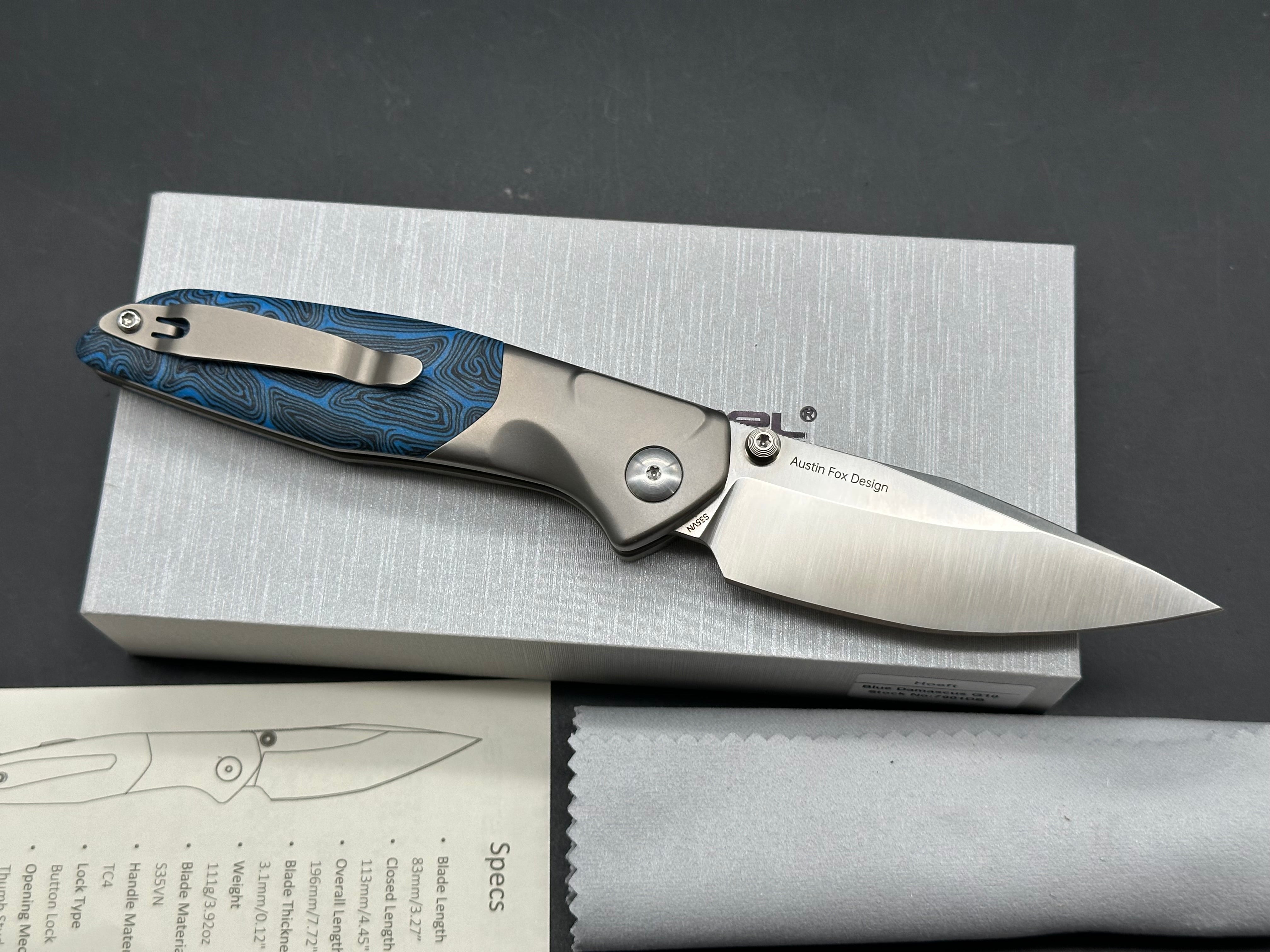 Real Steel Hoeft | S35VN | Titanium & Blue Damascus G10