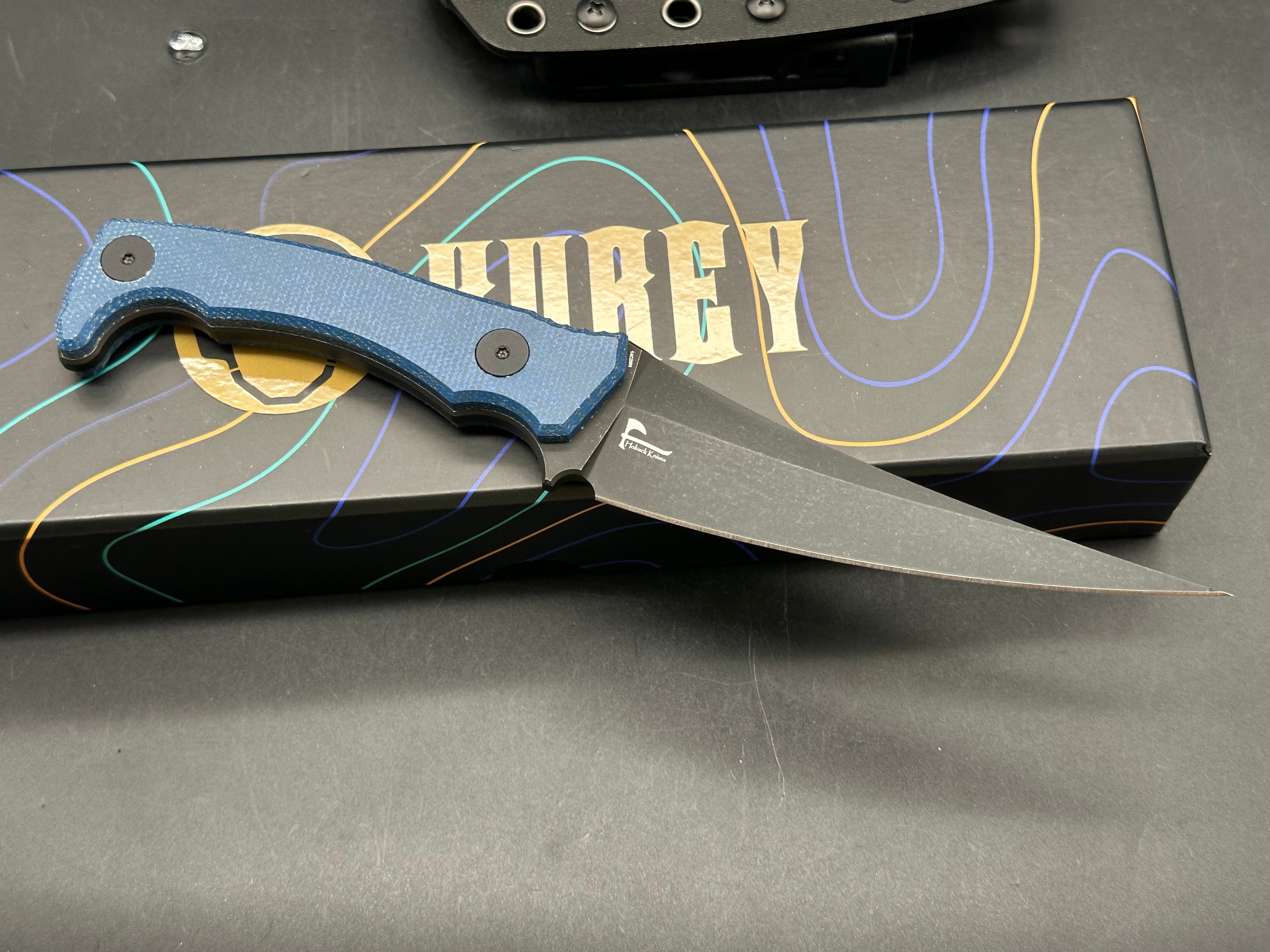 Kubey Knives Sicarii Full Tang Fixed Blade Blue Micarta Black /14C28N Blade