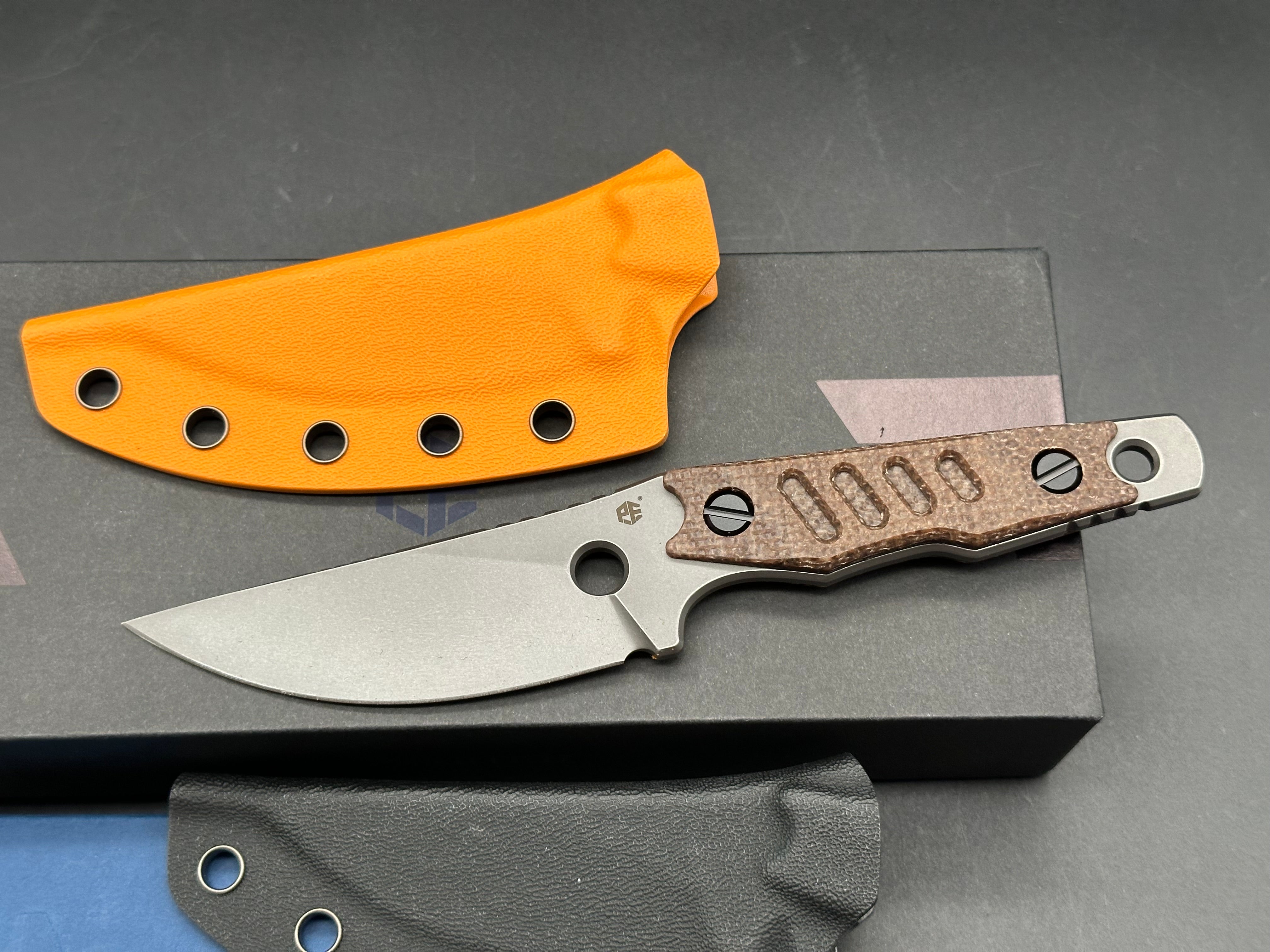 Petrified Fish PFE18 - Bison L, N690 Steel Skeleton knife W/extra scales