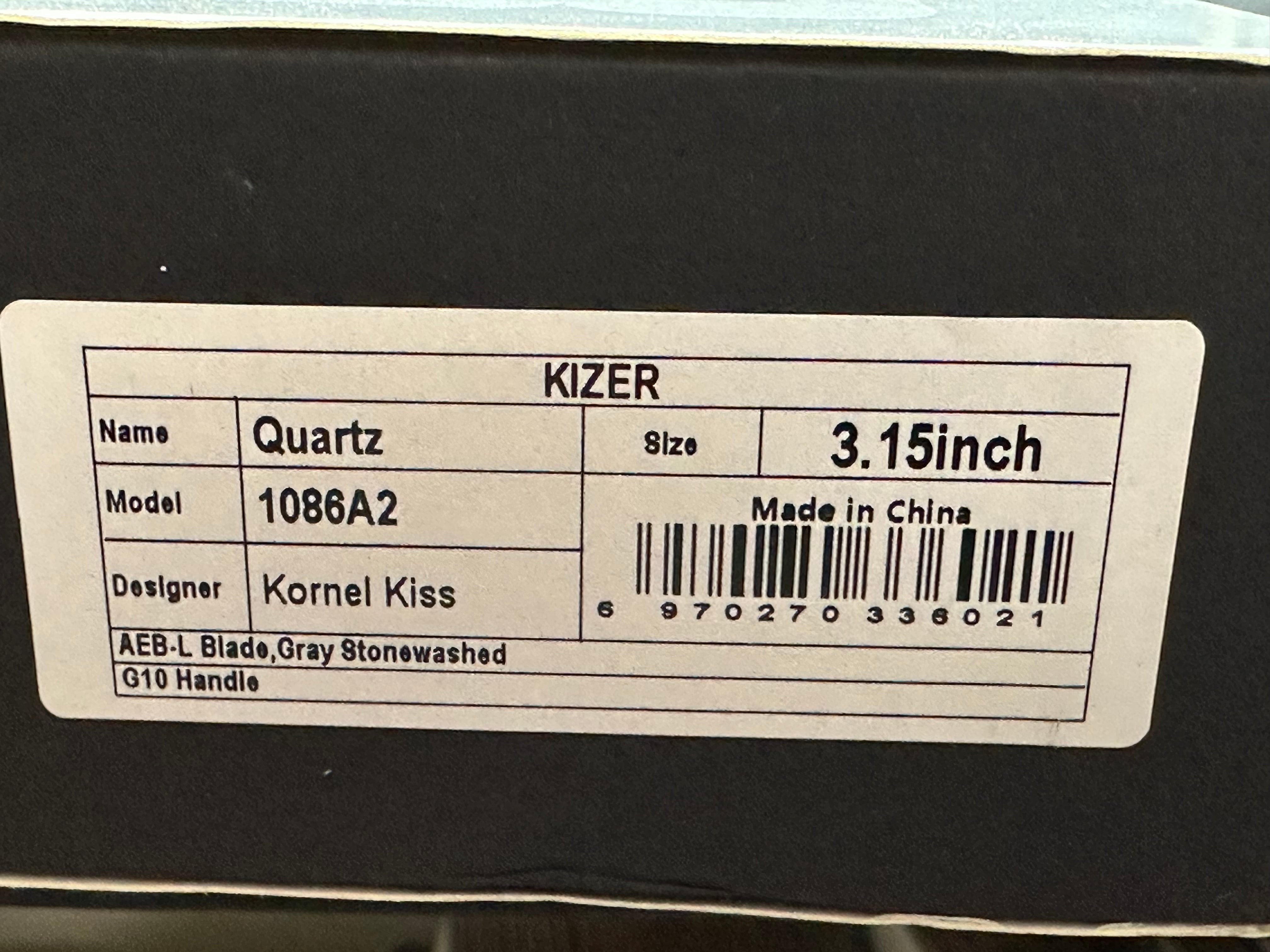 KIZER QUARTZ FIXED BLADE KNIFE BLACK G10 HANDLE AEB-L TANTO PLAIN EDGE GRAY STONEWASH FINISH