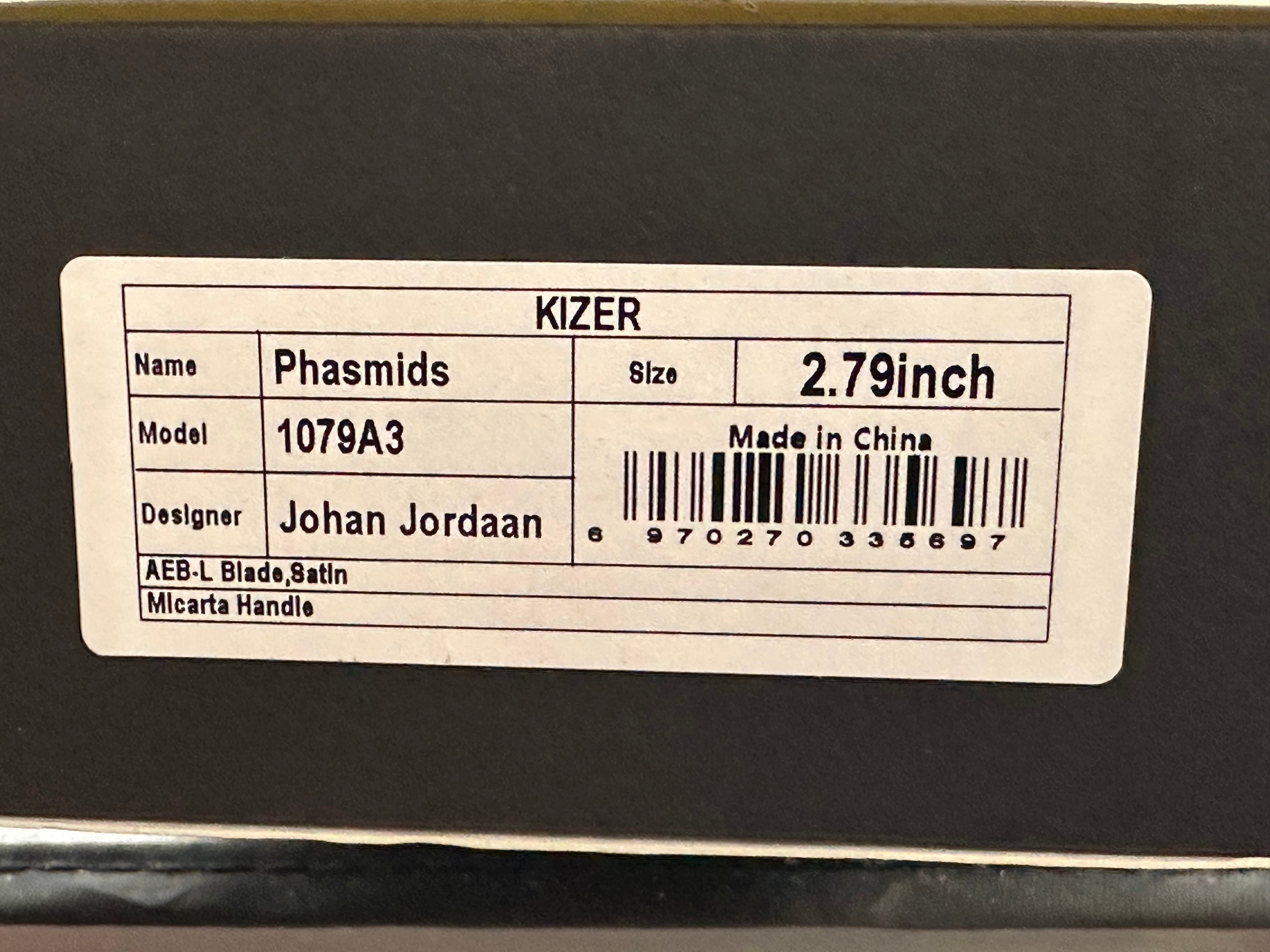 KIZER PHASMIDS FIXED BLADE KNIFE BLACK MICARTA HANDLE AEB-L SHEEPSFOOT PLAIN EDGE SATIN FINISH