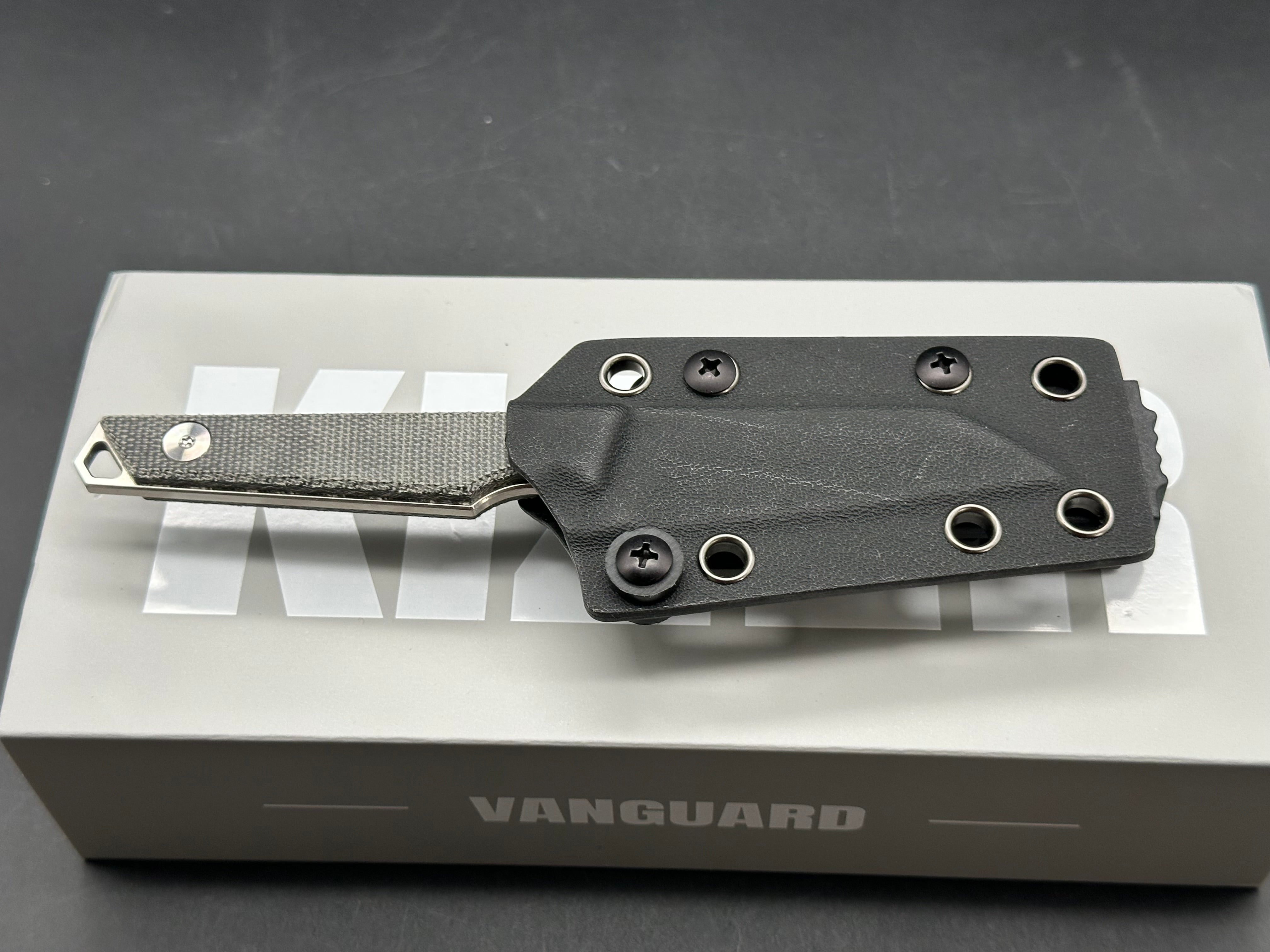 KIZER PHASMIDS FIXED BLADE KNIFE BLACK MICARTA HANDLE AEB-L SHEEPSFOOT PLAIN EDGE SATIN FINISH