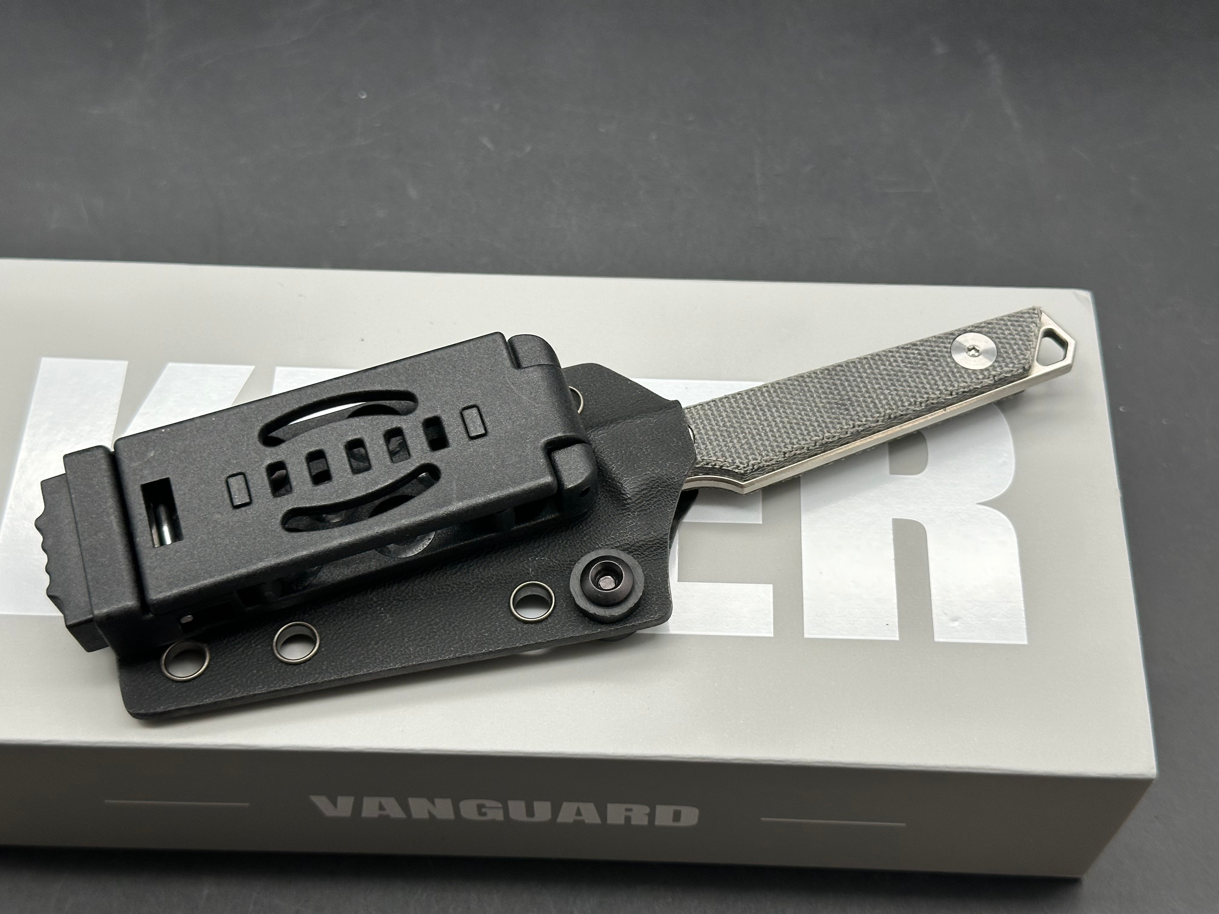 KIZER PHASMIDS FIXED BLADE KNIFE BLACK MICARTA HANDLE AEB-L SHEEPSFOOT PLAIN EDGE SATIN FINISH