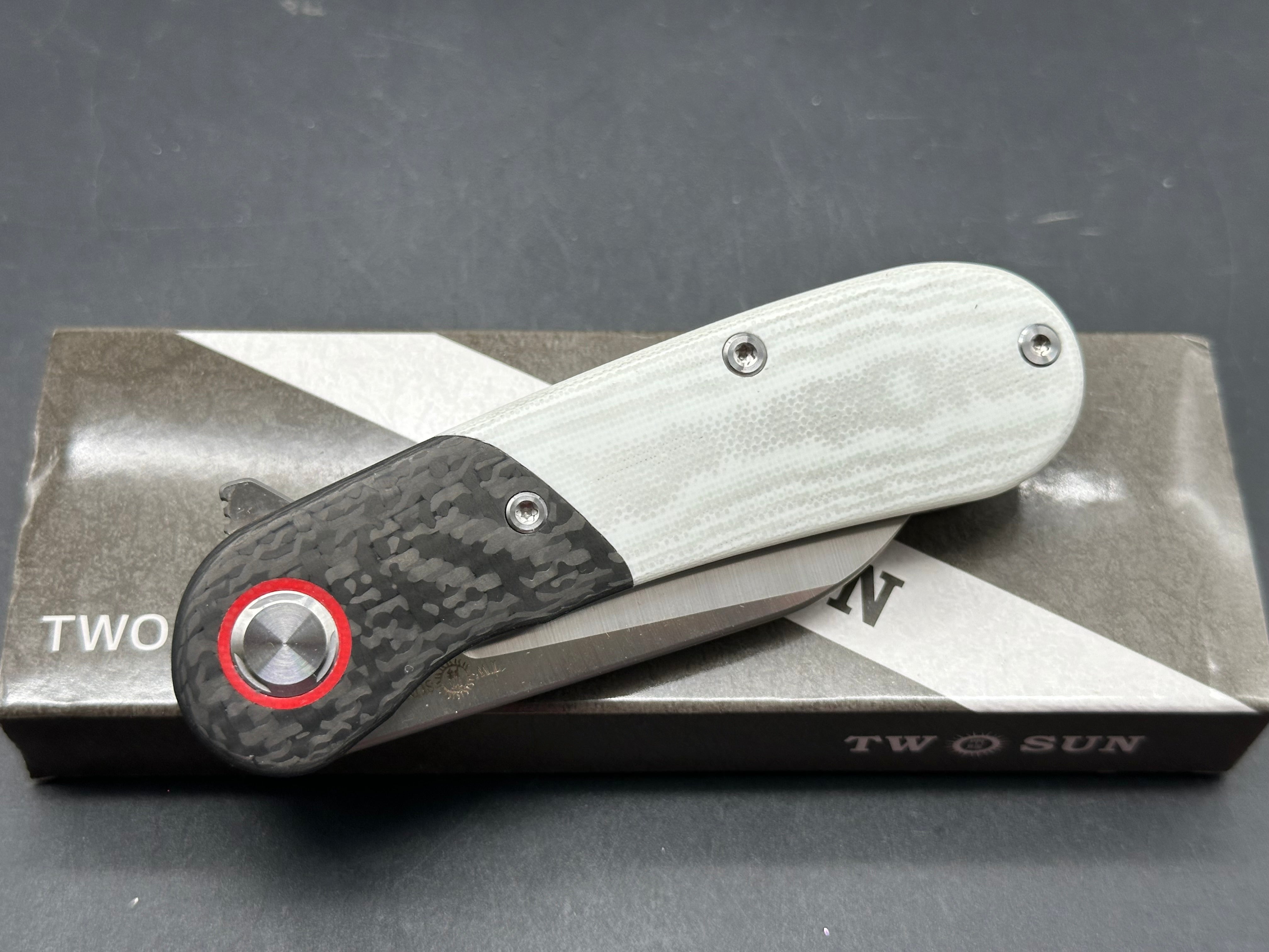 TWOSUN TS204-S90V Bronc #3 GRAY/BLACK CARBON FIBER TITANIUM G10 HANDLE M390