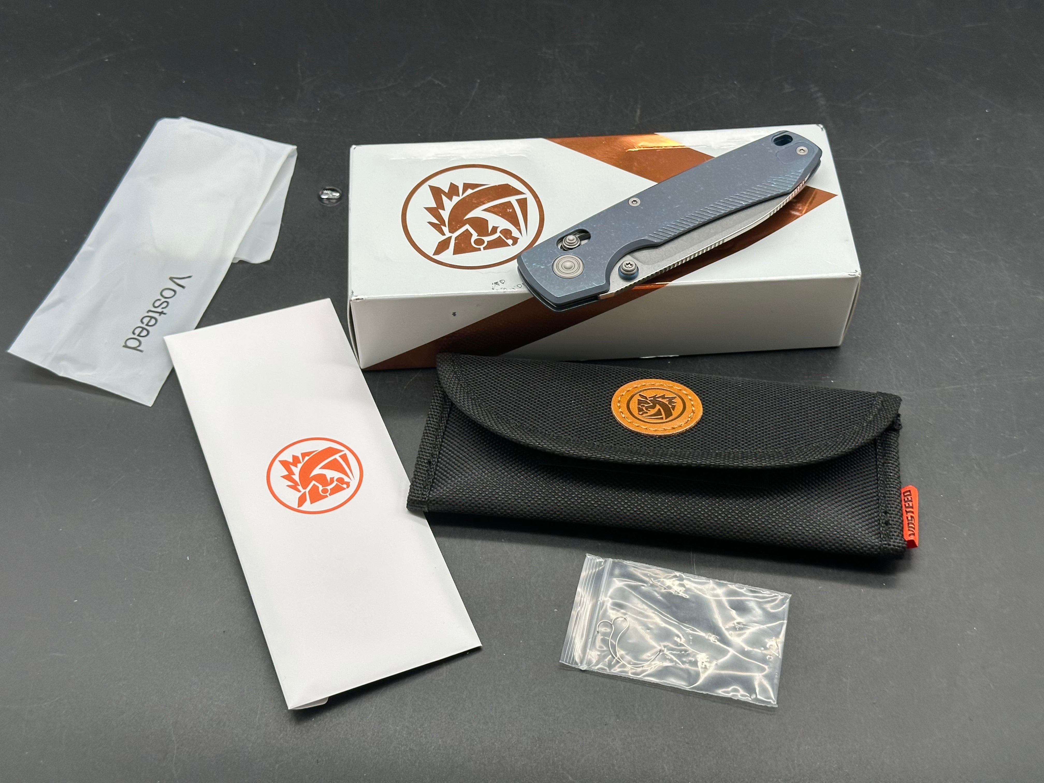 Vosteed Raccoon TiSlim 3.18" 154CM Stonewash Blade w/ Blue Titanium Scales