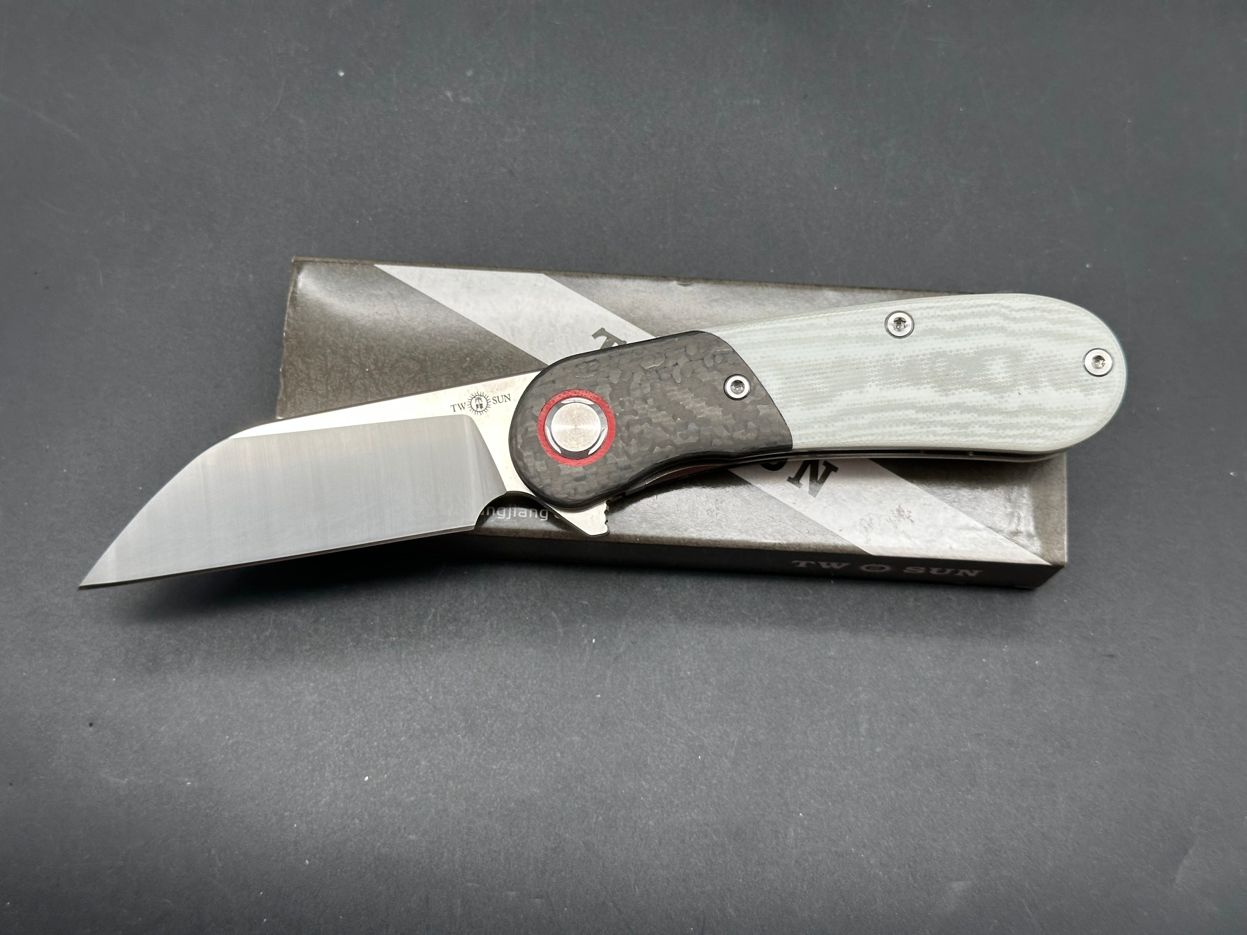 TWOSUN TS204-S90V Bronc #3 GRAY/BLACK CARBON FIBER TITANIUM G10 HANDLE M390
