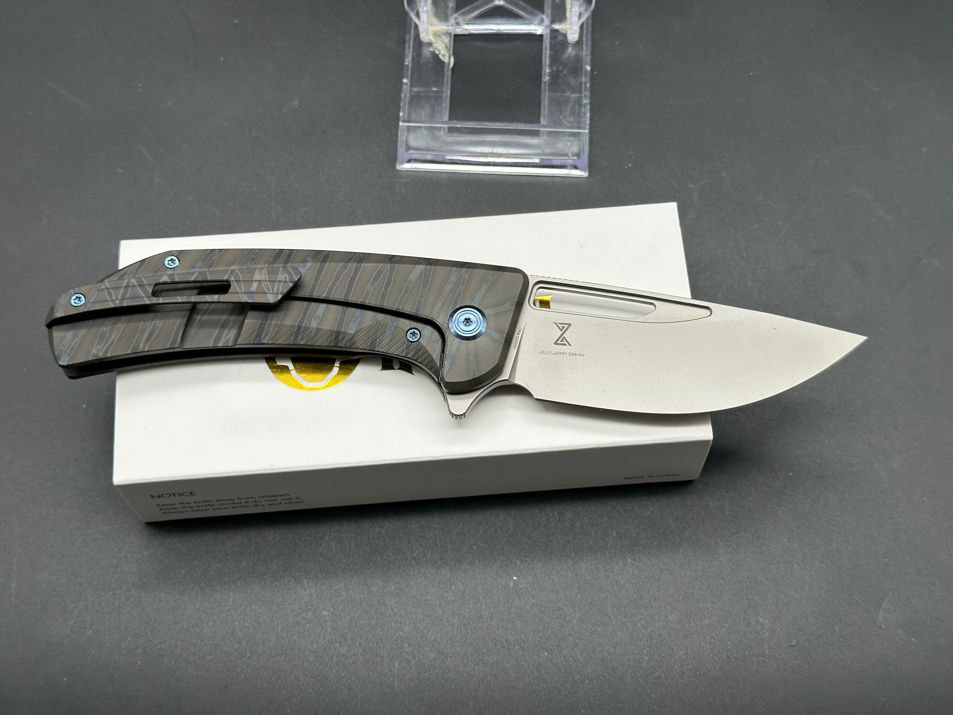 Hyperion Frame Lock Tactical Knife Flame 6AL4V Titanium Handle 3.5" Sandblast CPM-S35VN