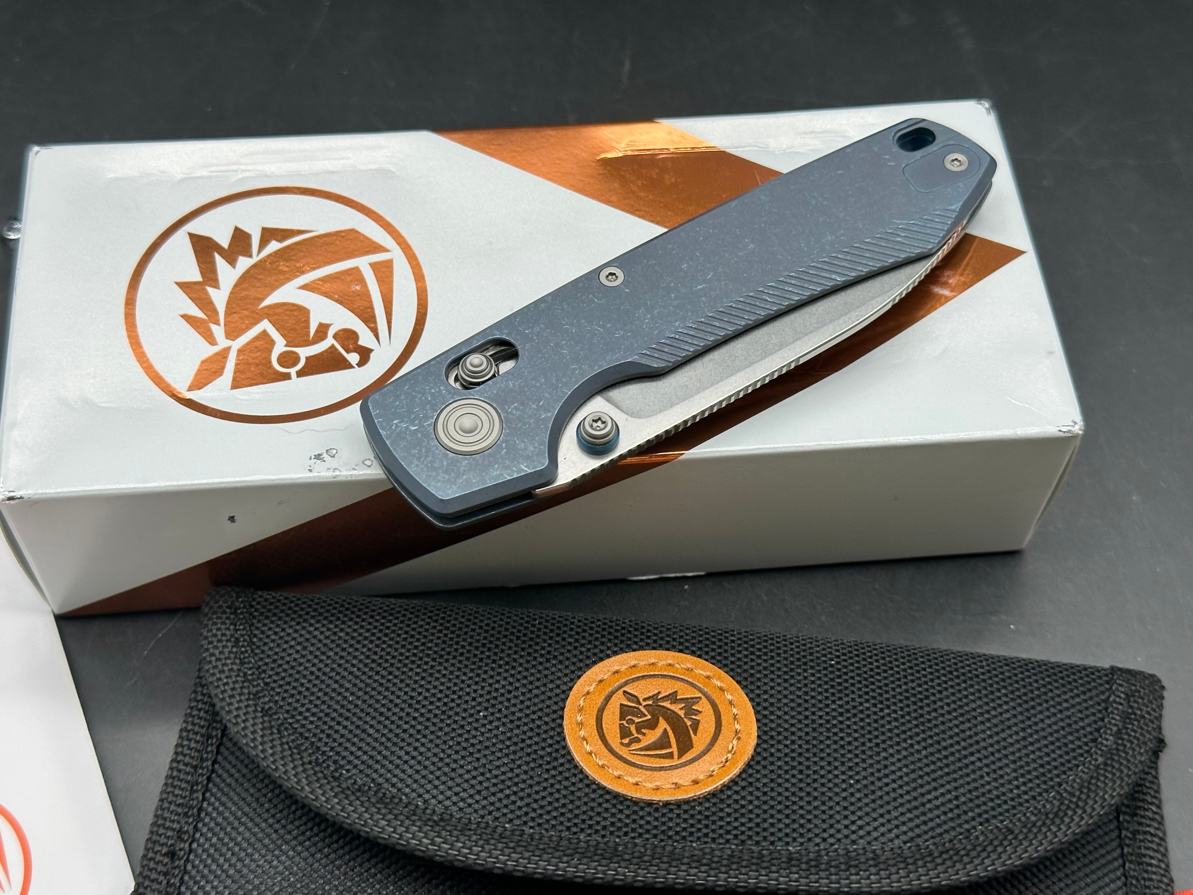 Vosteed Raccoon TiSlim 3.18" 154CM Stonewash Blade w/ Blue Titanium Scales