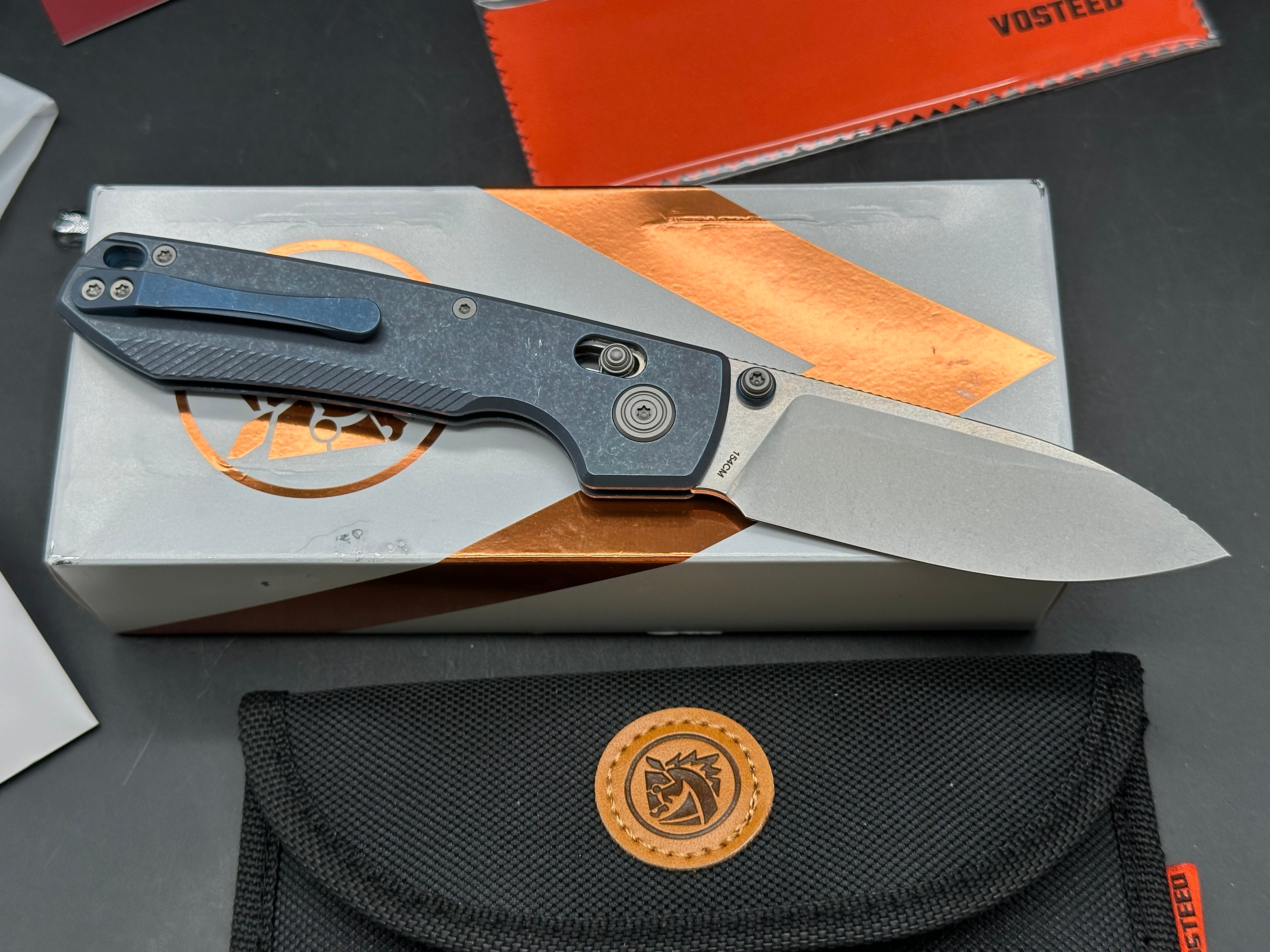 Vosteed Raccoon TiSlim 3.18" 154CM Stonewash Blade w/ Blue Titanium Scales