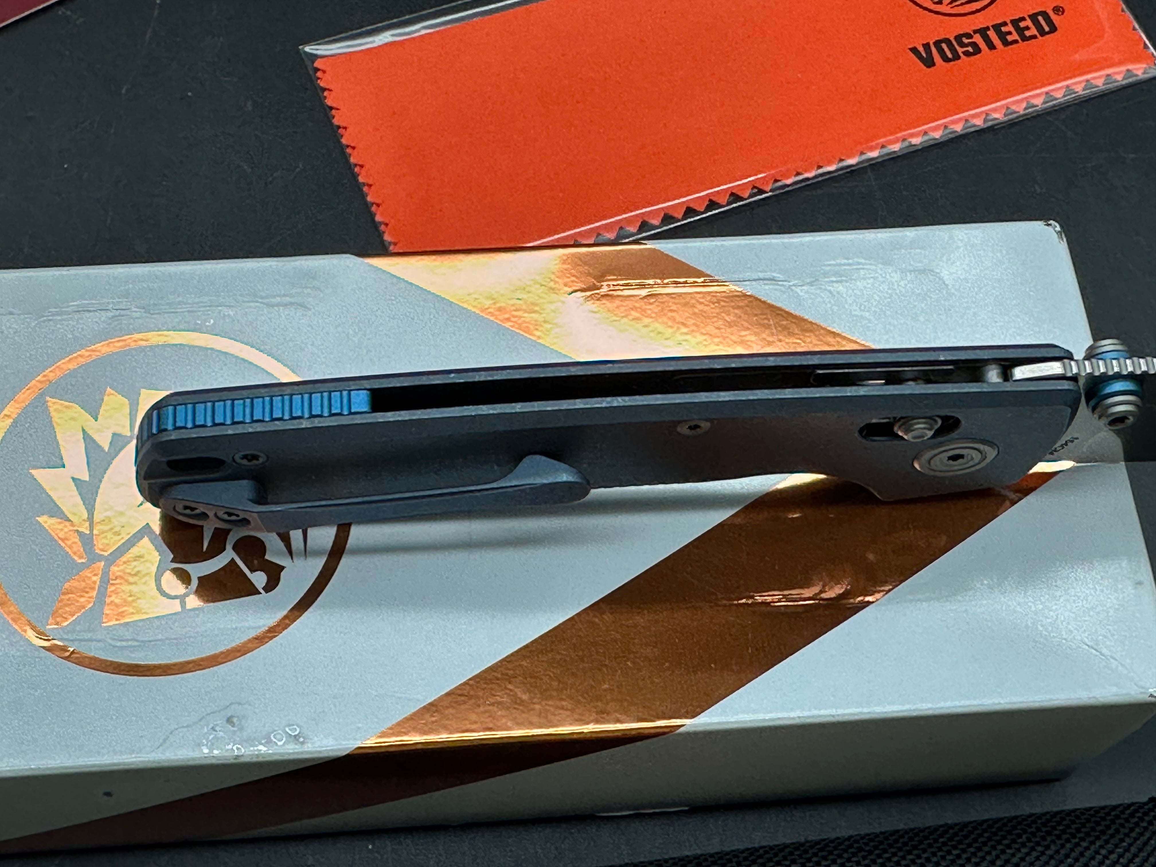 Vosteed Raccoon TiSlim 3.18" 154CM Stonewash Blade w/ Blue Titanium Scales