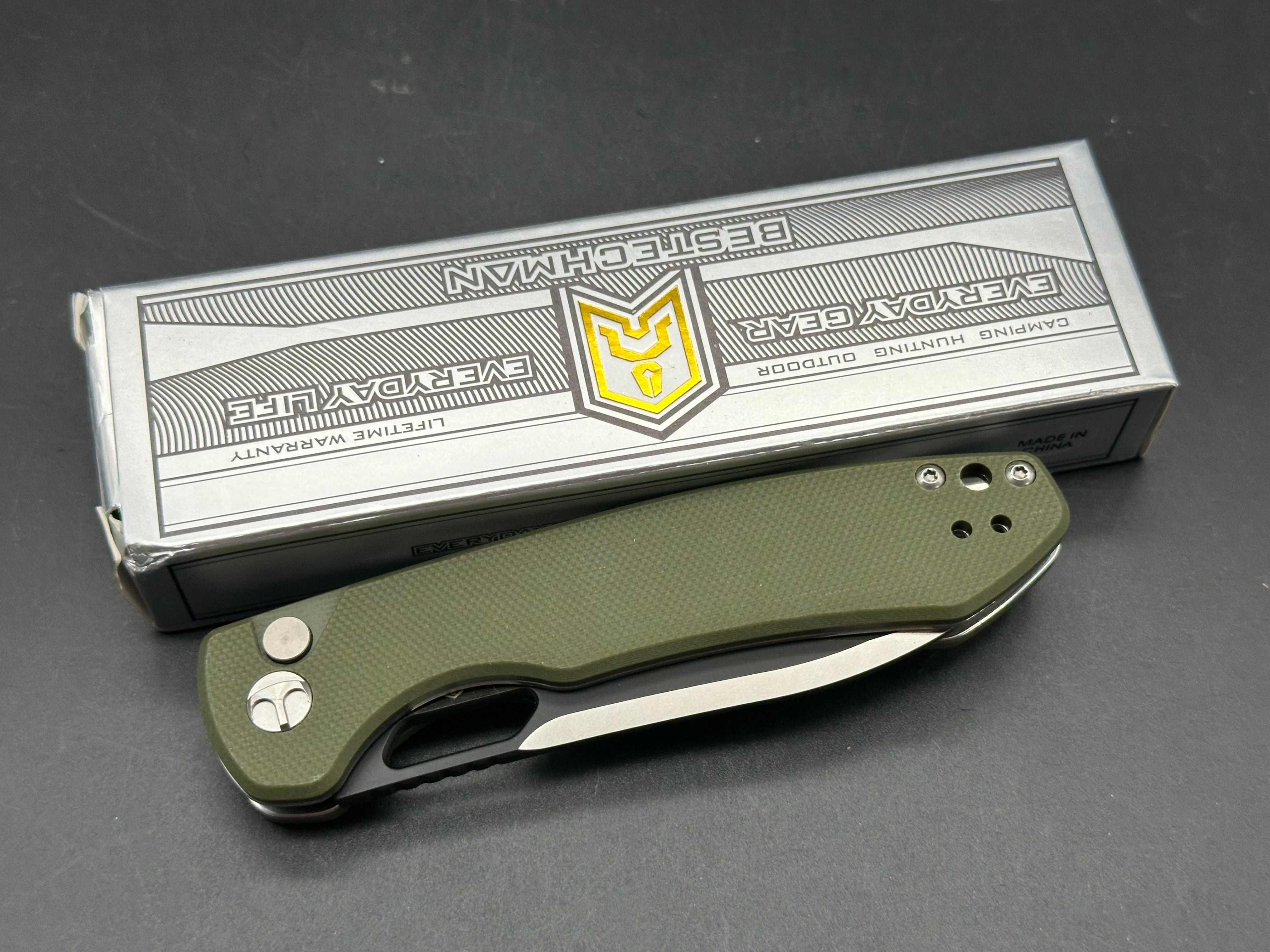 BESTECHMAN FIREBIRD FOLDING KNIFE GREEN G10 HANDLE D2 PLAIN EDGE