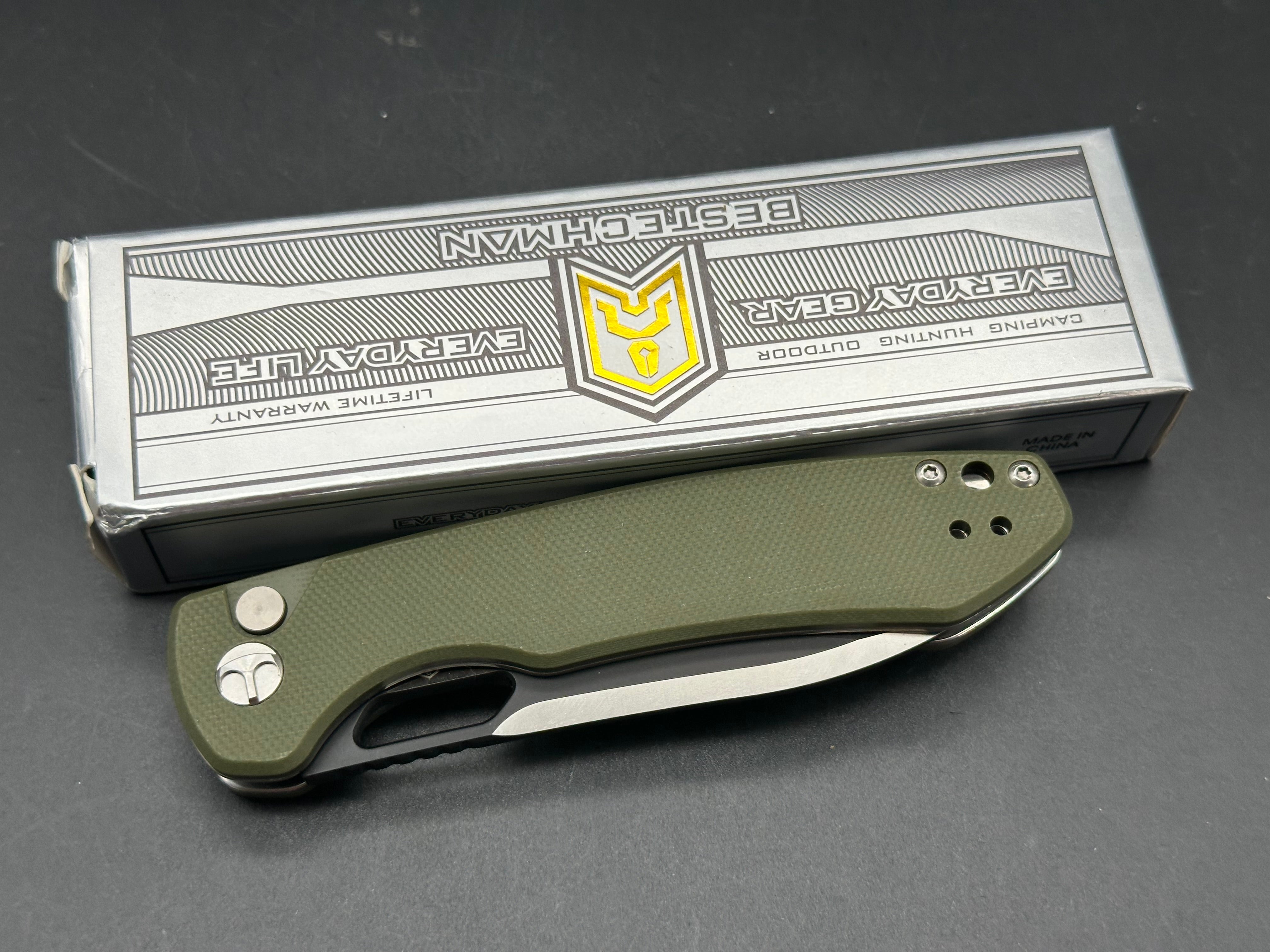 BESTECHMAN FIREBIRD FOLDING KNIFE GREEN G10 HANDLE D2 PLAIN EDGE