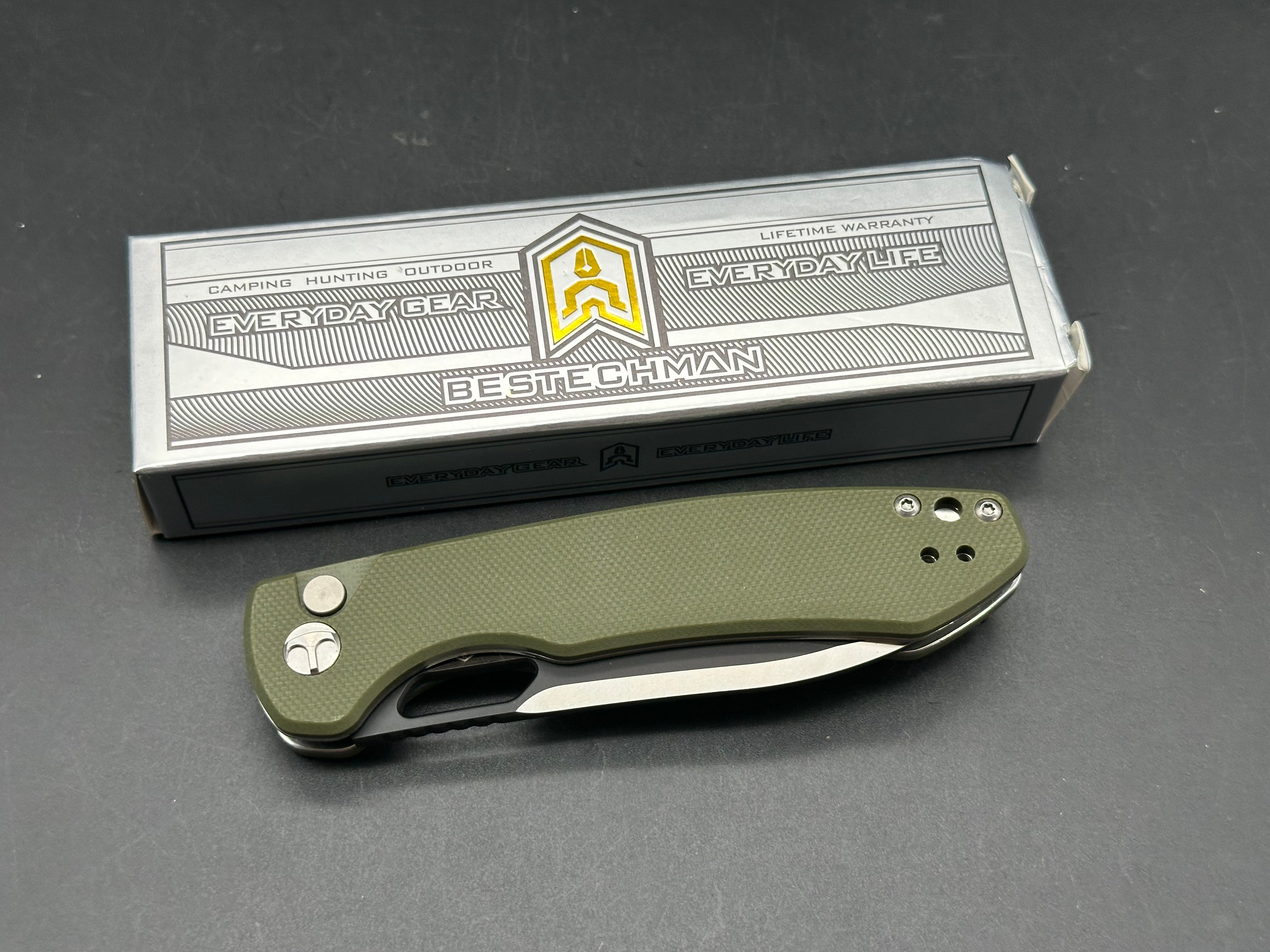 BESTECHMAN FIREBIRD FOLDING KNIFE GREEN G10 HANDLE D2 PLAIN EDGE