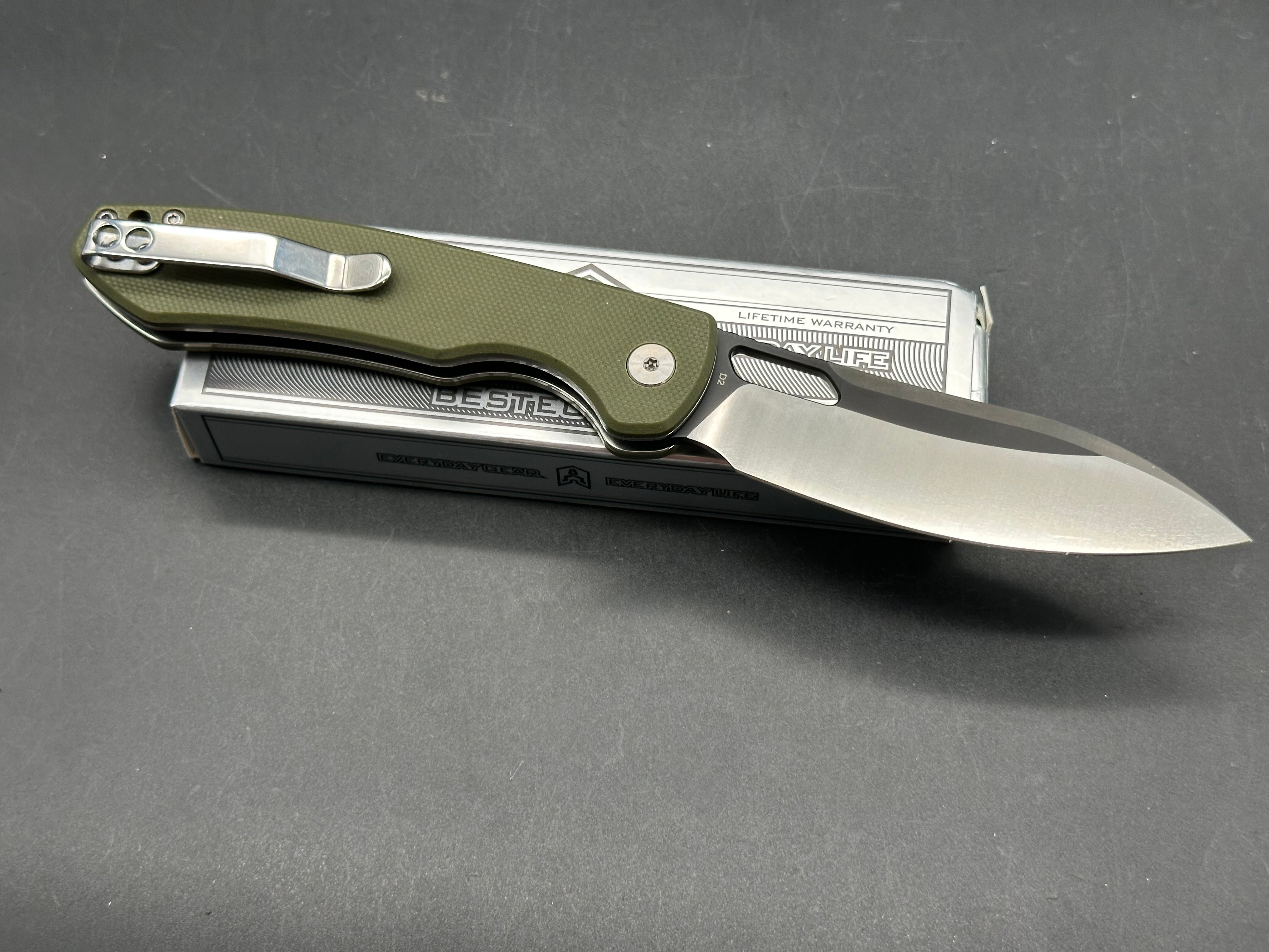 BESTECHMAN FIREBIRD FOLDING KNIFE GREEN G10 HANDLE D2 PLAIN EDGE