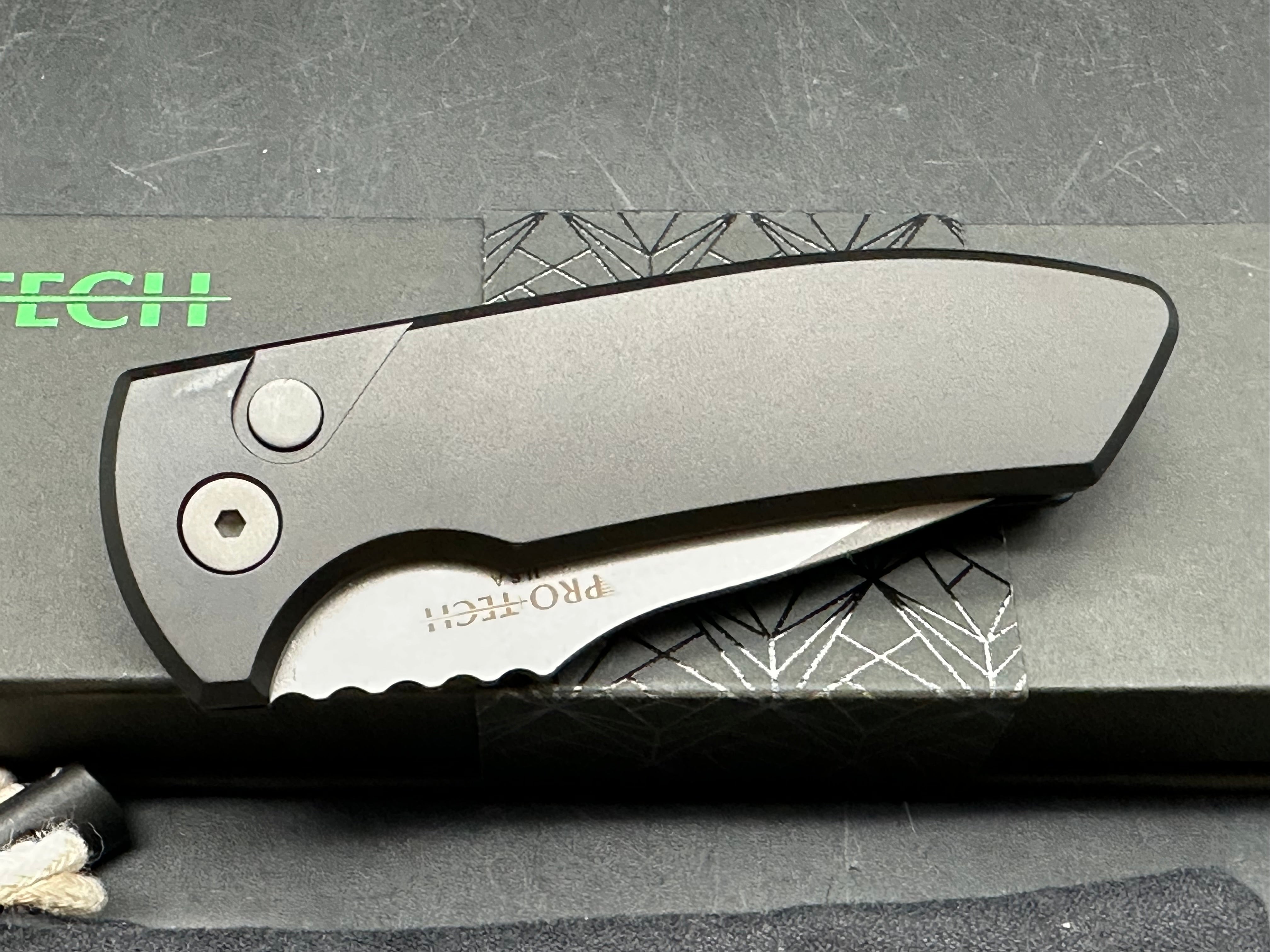 Pro-Tech SBR Auto, 2.6" CPM S35VN Stonewash Blade with Black Aluminum Scales