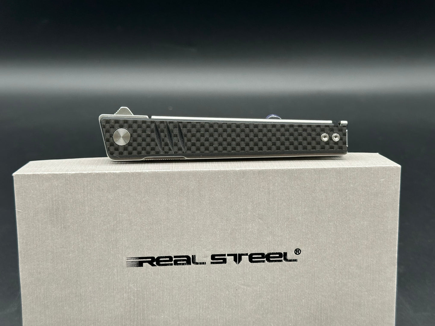 Real Steel Kikashi Flipper Knife 4.45'' Alleima 14C28N Stonewash ‎Blade, Liner Lock, G10/Carbon Fiber laminate