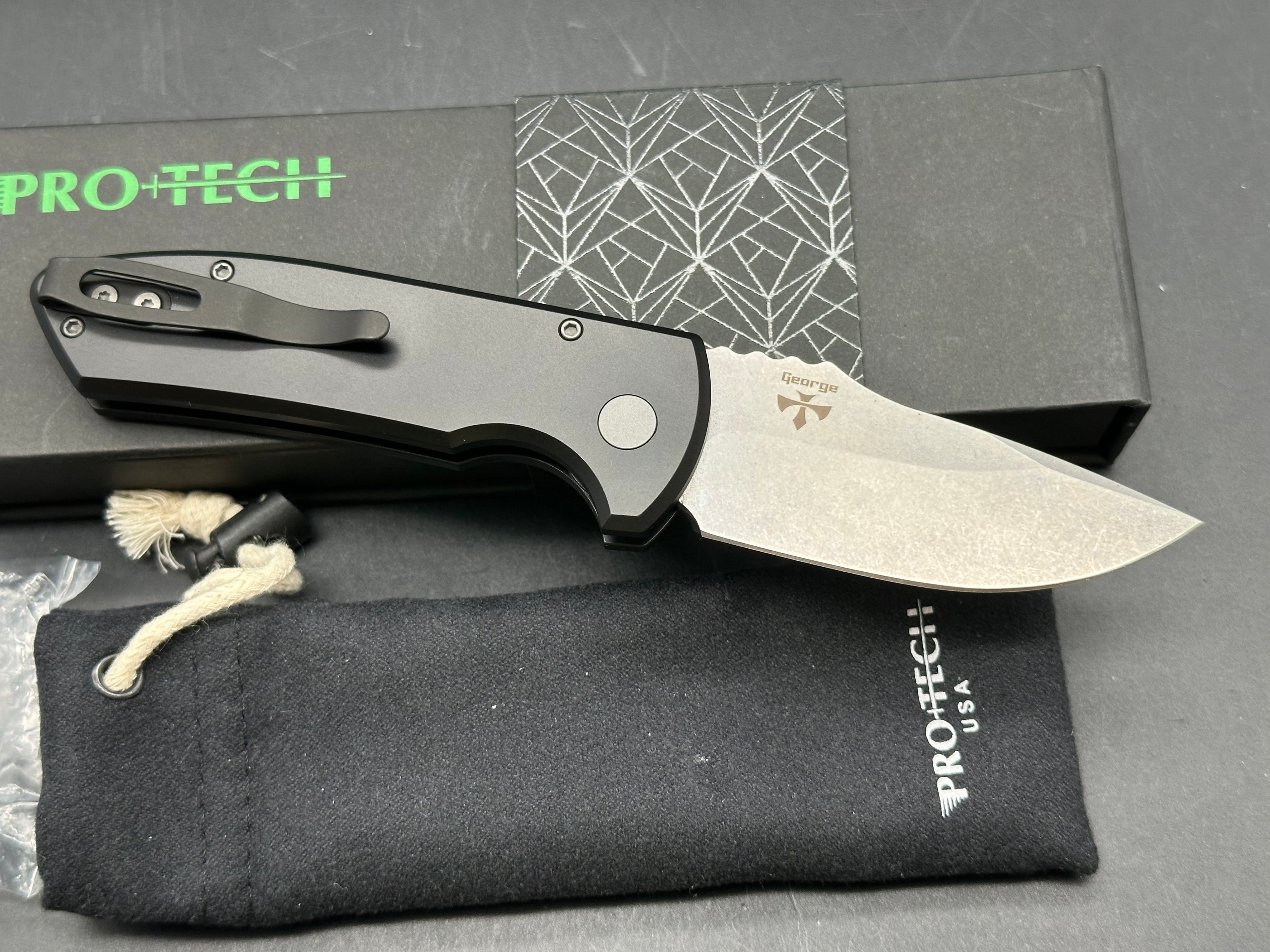 Pro-Tech SBR Auto, 2.6" CPM S35VN Stonewash Blade with Black Aluminum Scales