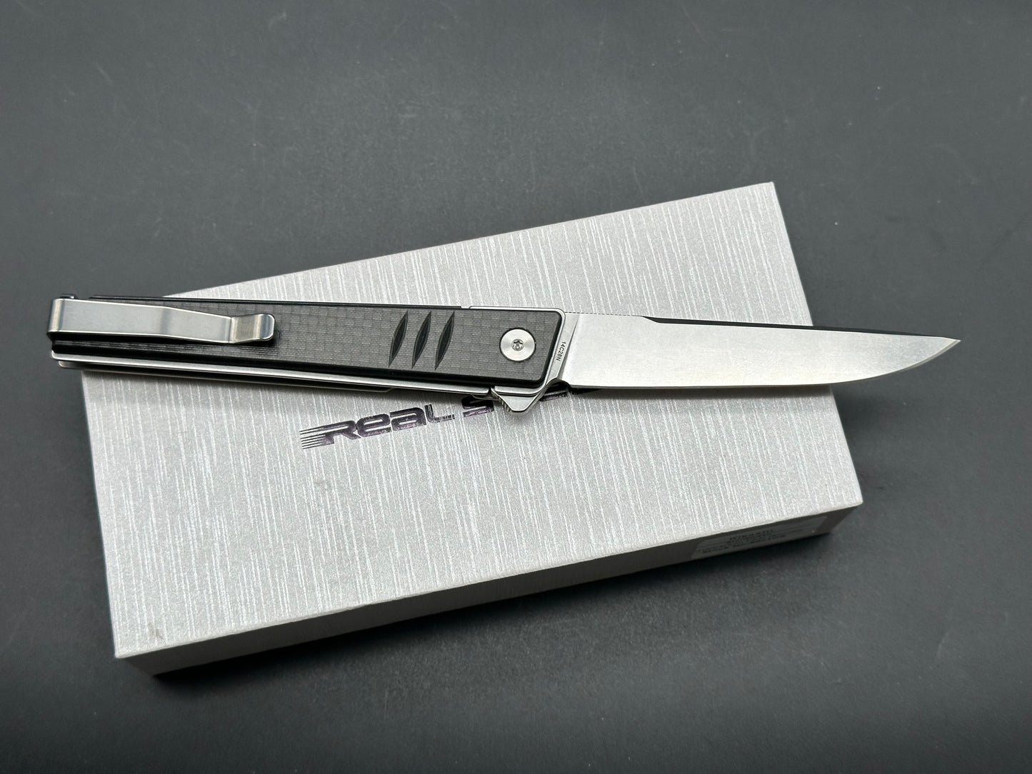 Real Steel Kikashi Flipper Knife 4.45'' Alleima 14C28N Stonewash ‎Blade, Liner Lock, G10/Carbon Fiber laminate