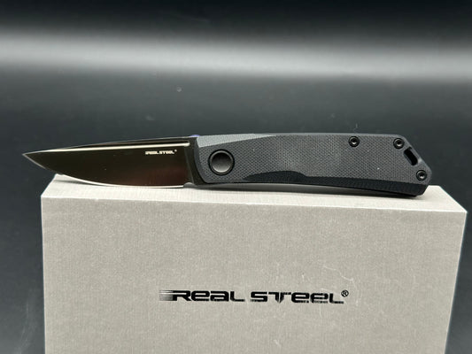 Real Steel Luna Lux Slip Joint G10 Back Spring knives (2.76" Black DLC Coating K110 Blade) G10 Handle