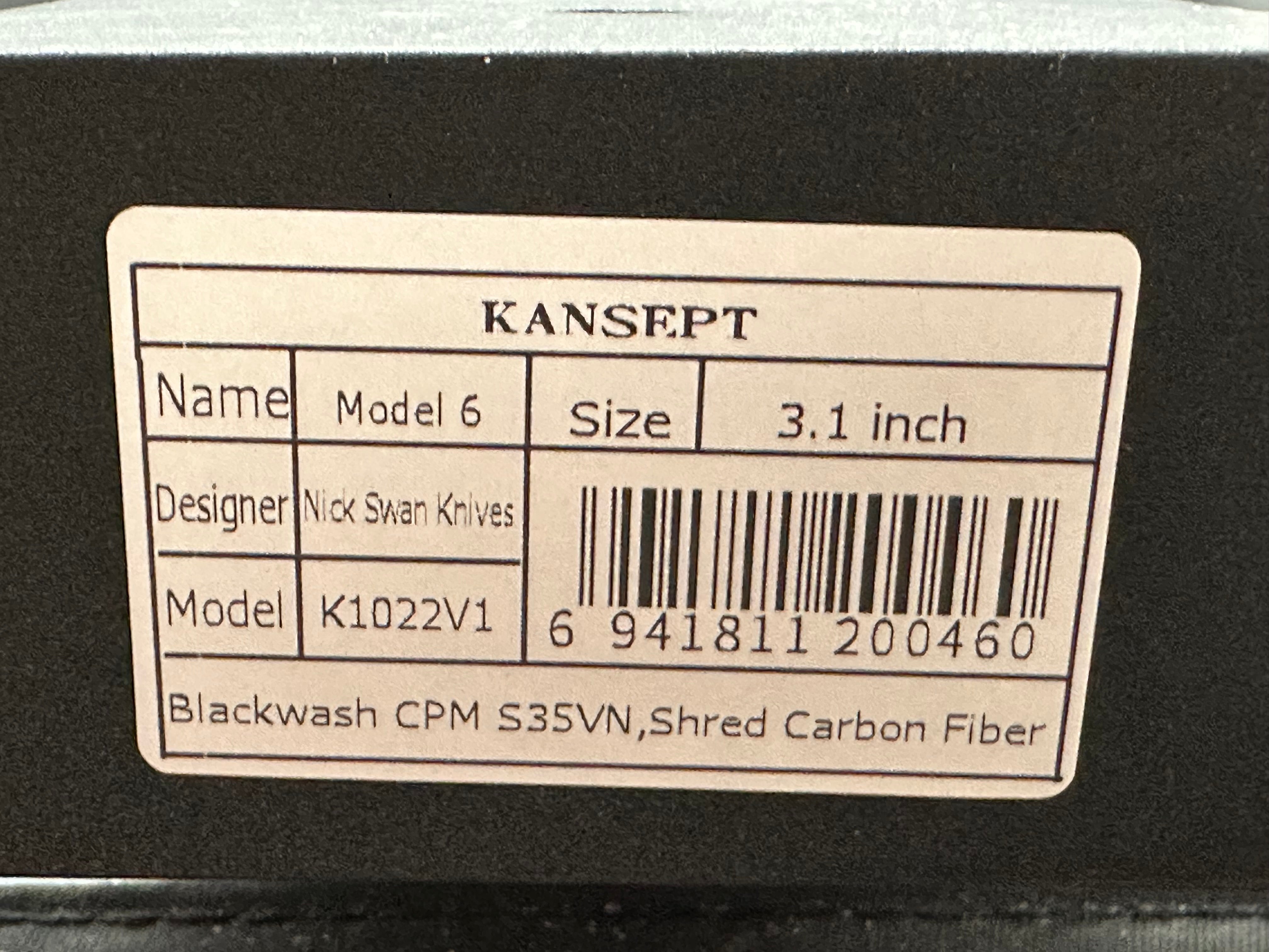 KANSEPT MODEL 6 CROSSBAR LOCK KNIFE SHRED CARBON FIBER HANDLE (3.1'' CPM S35VN BLADE)