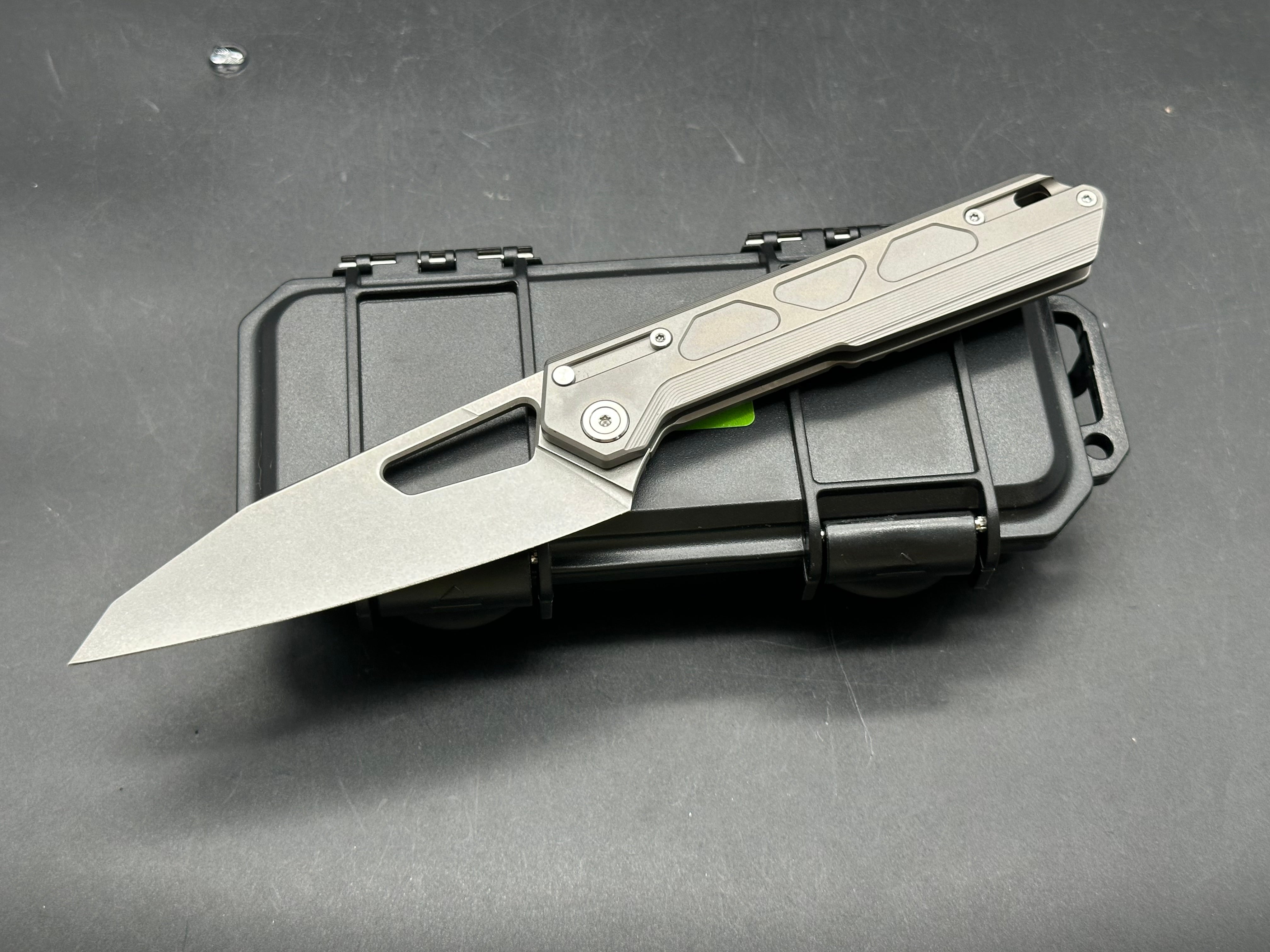 Tacray DT-03, 3.75" VG10 Sheepsfoot Blade that has 4.2" of Cutting Edge with Gray Bead Blasted Titanium Scales