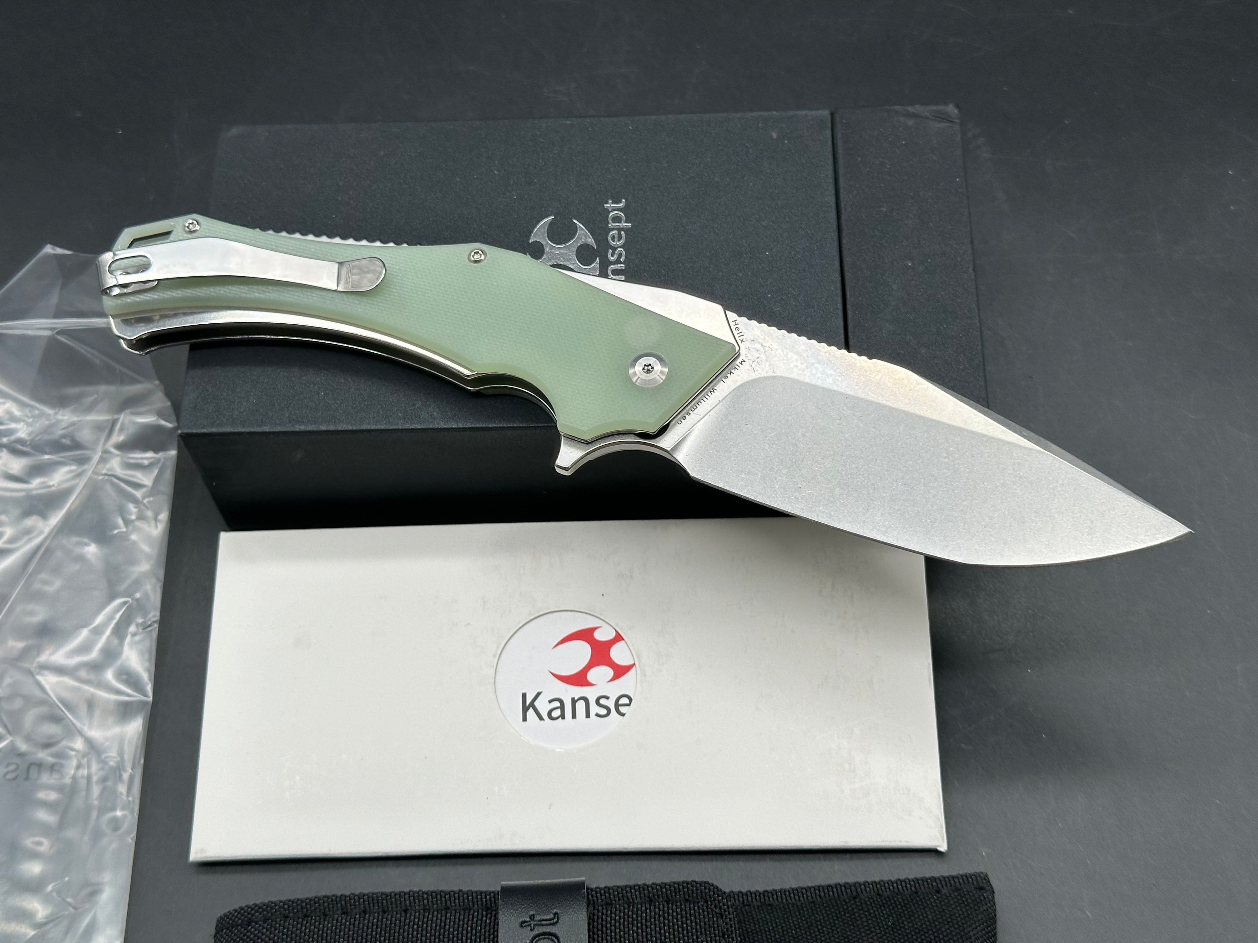 KANSEPT Hellx Button Lock Jade G10 Handle (3.6''D2 Blade)