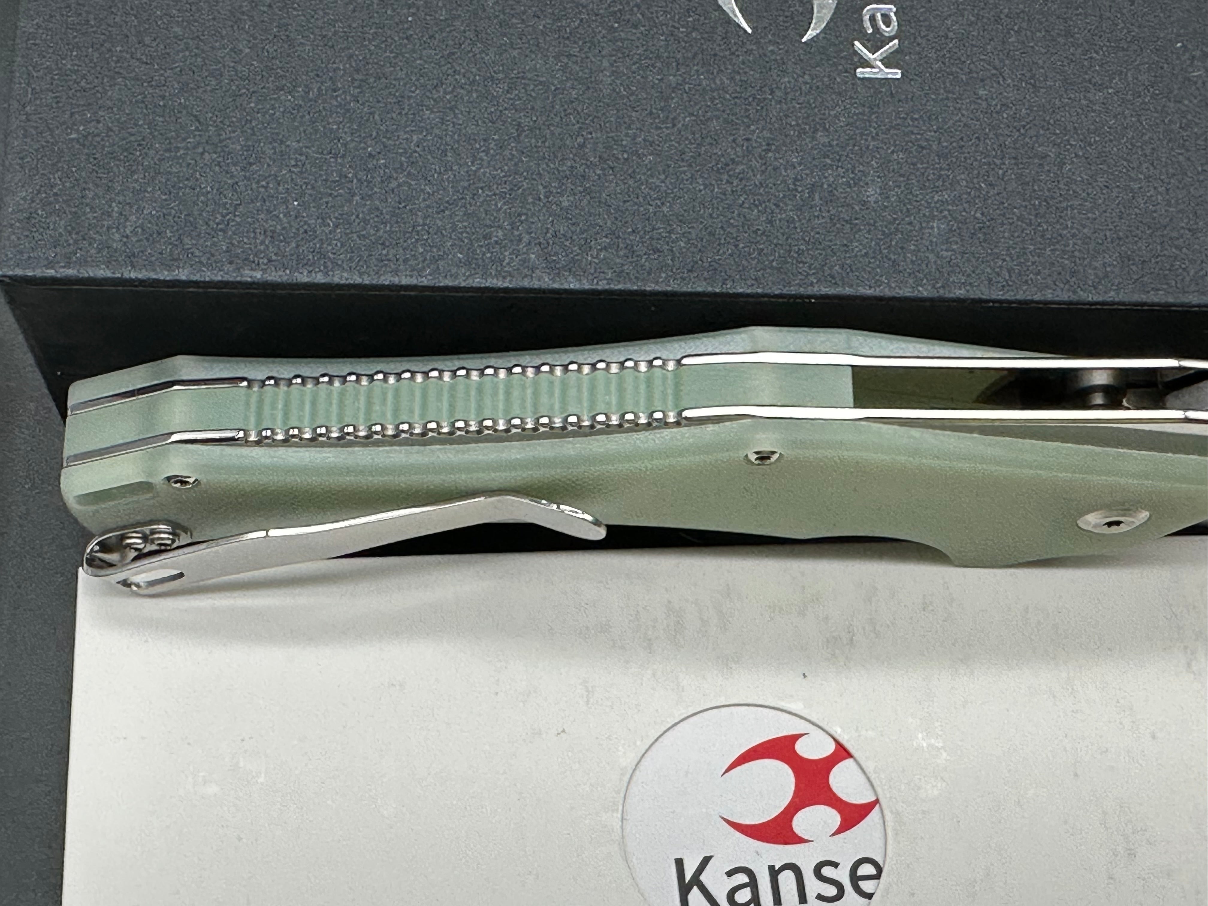 KANSEPT Hellx Button Lock Jade G10 Handle (3.6''D2 Blade)