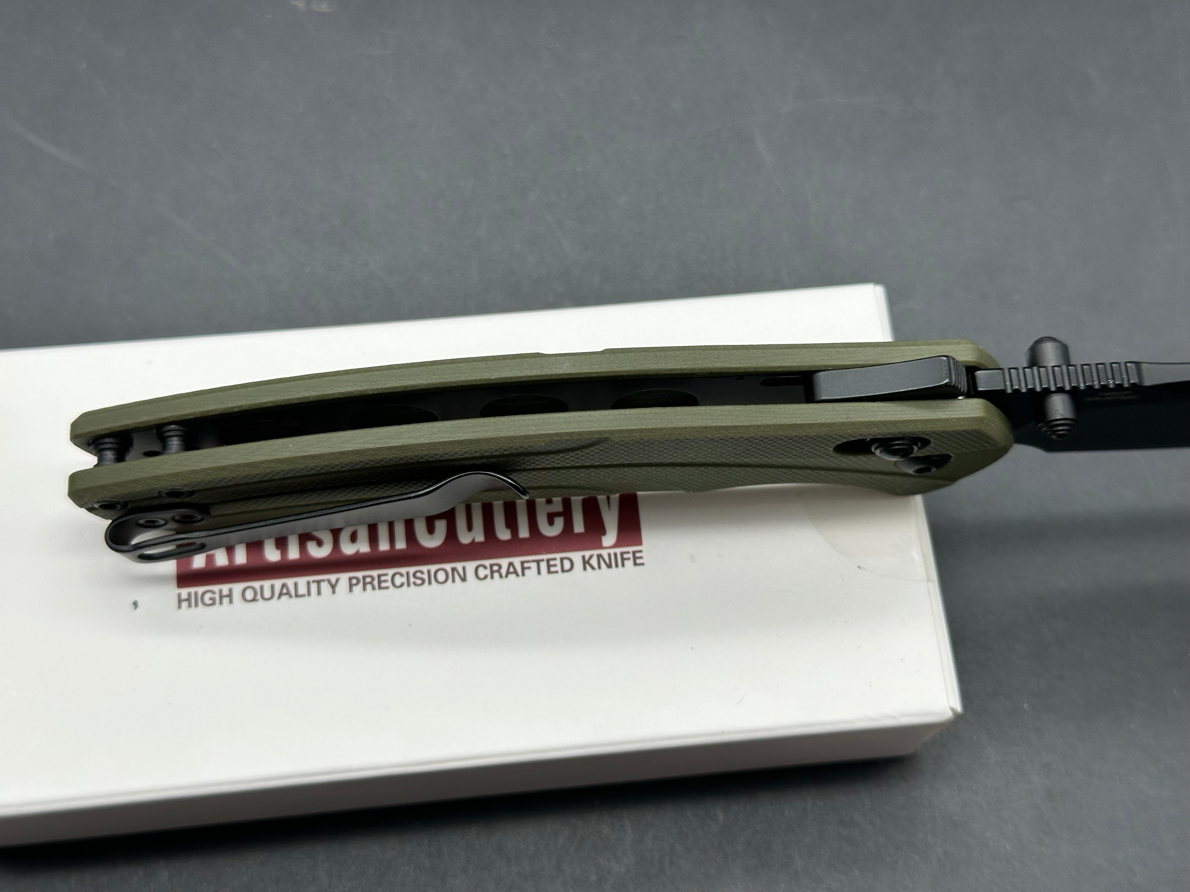 ARTISAN CUTLERY SIMOON BLACK AR-RPM9 STEEL BLADE GREEN G10 HANDLE