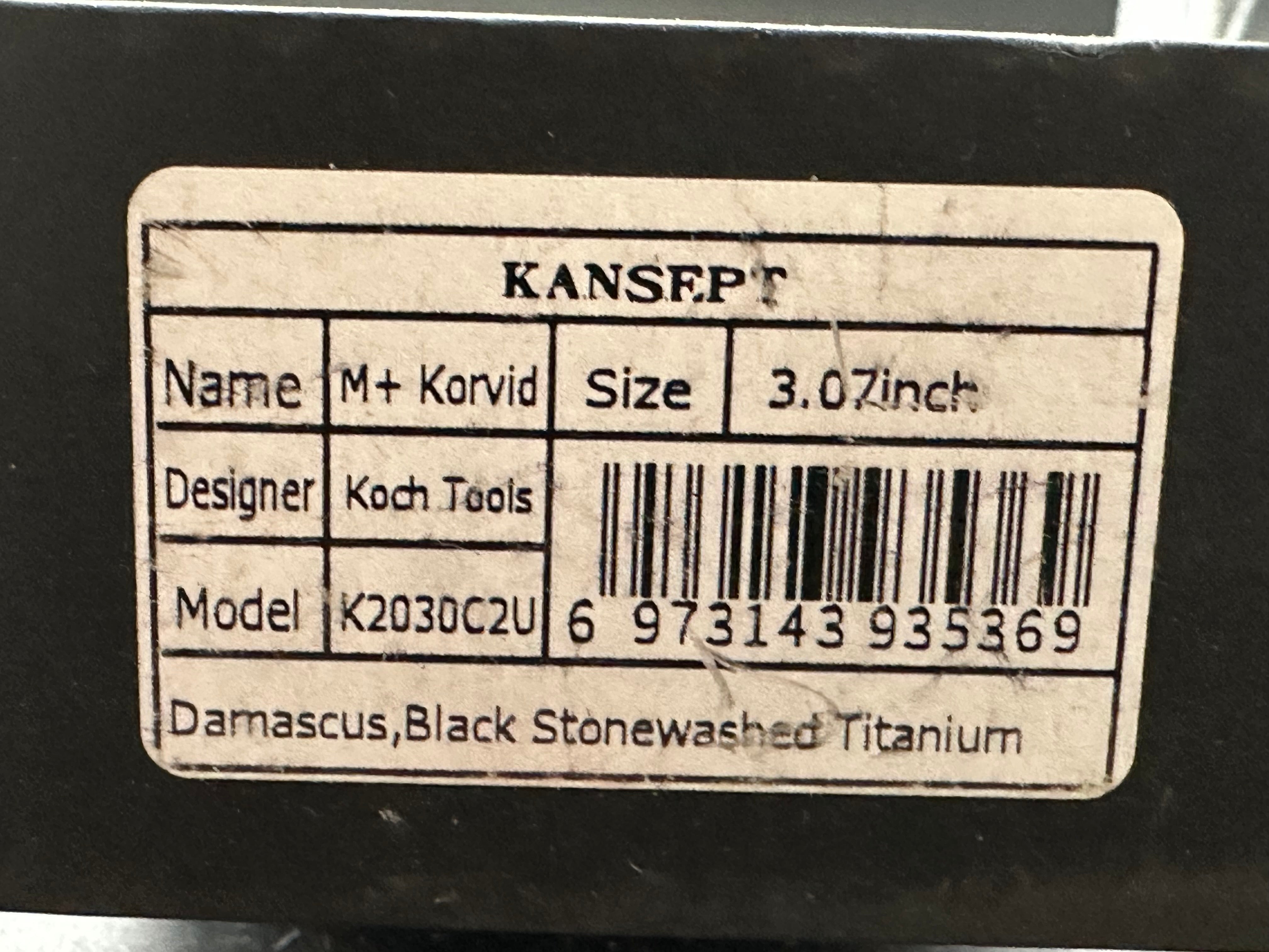 Kansept Knives Korvid M+ Liner Lock Knife DLC Ti (3.07" Damascus)