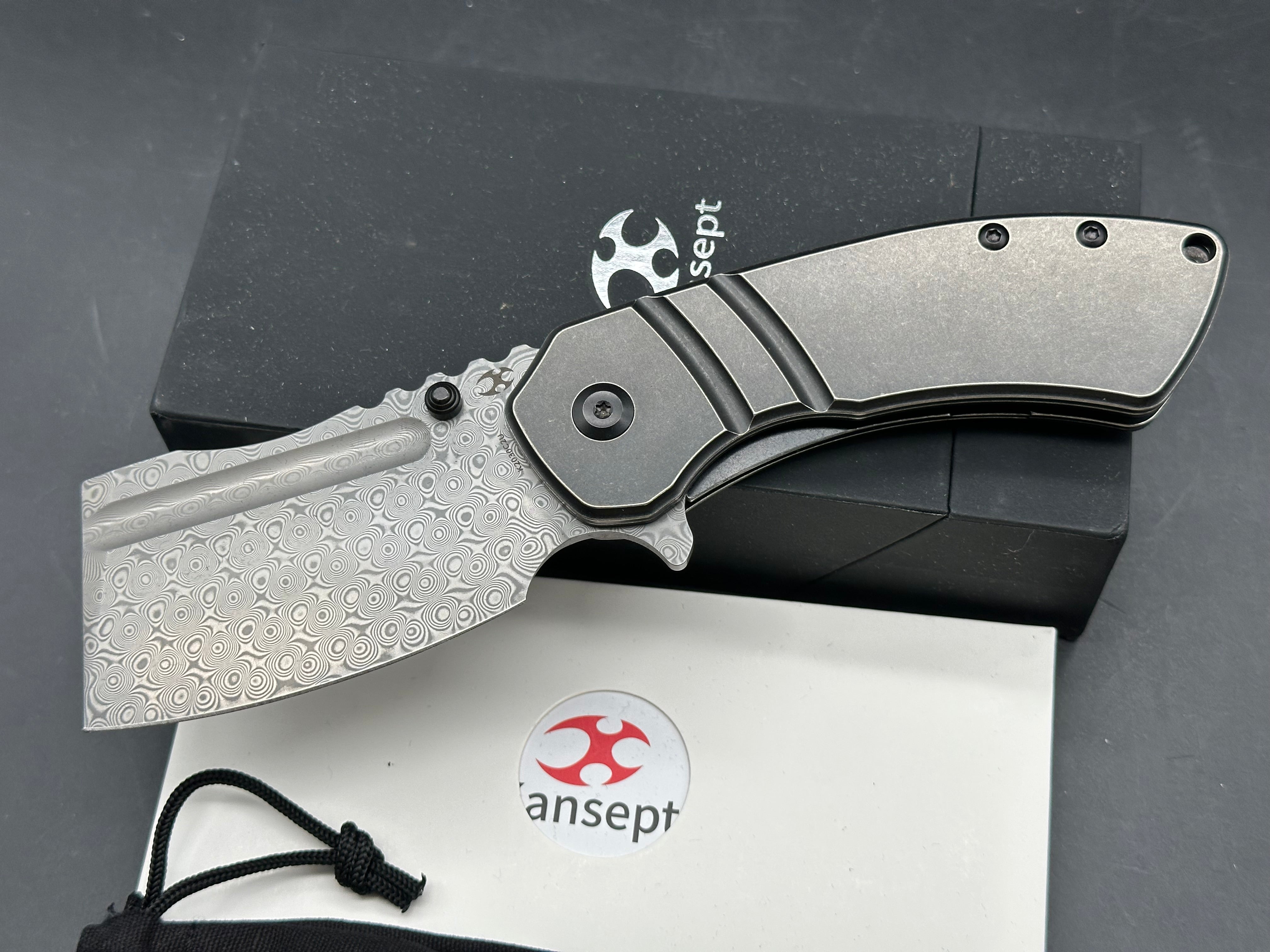 Kansept Knives Korvid M+ Liner Lock Knife DLC Ti (3.07" Damascus)