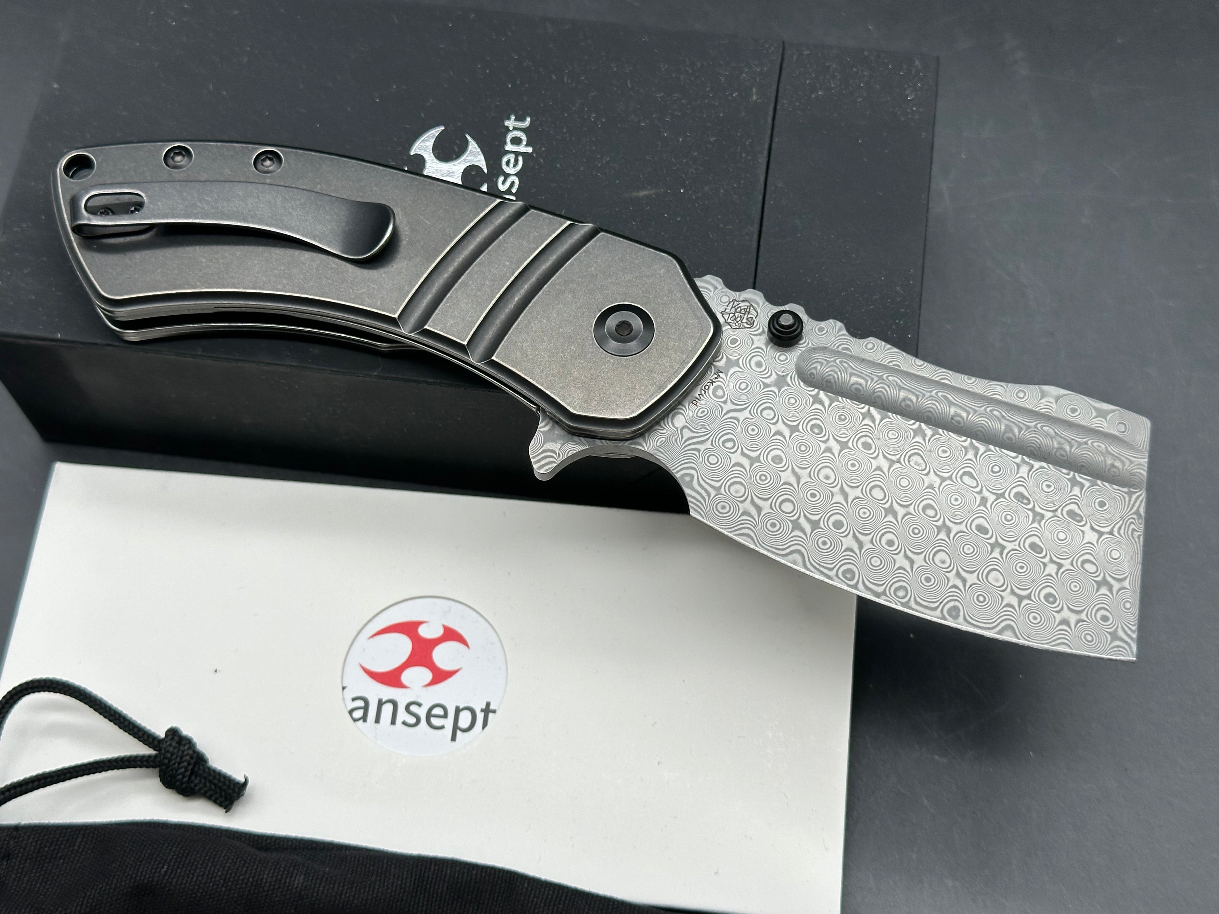 Kansept Knives Korvid M+ Liner Lock Knife DLC Ti (3.07" Damascus)