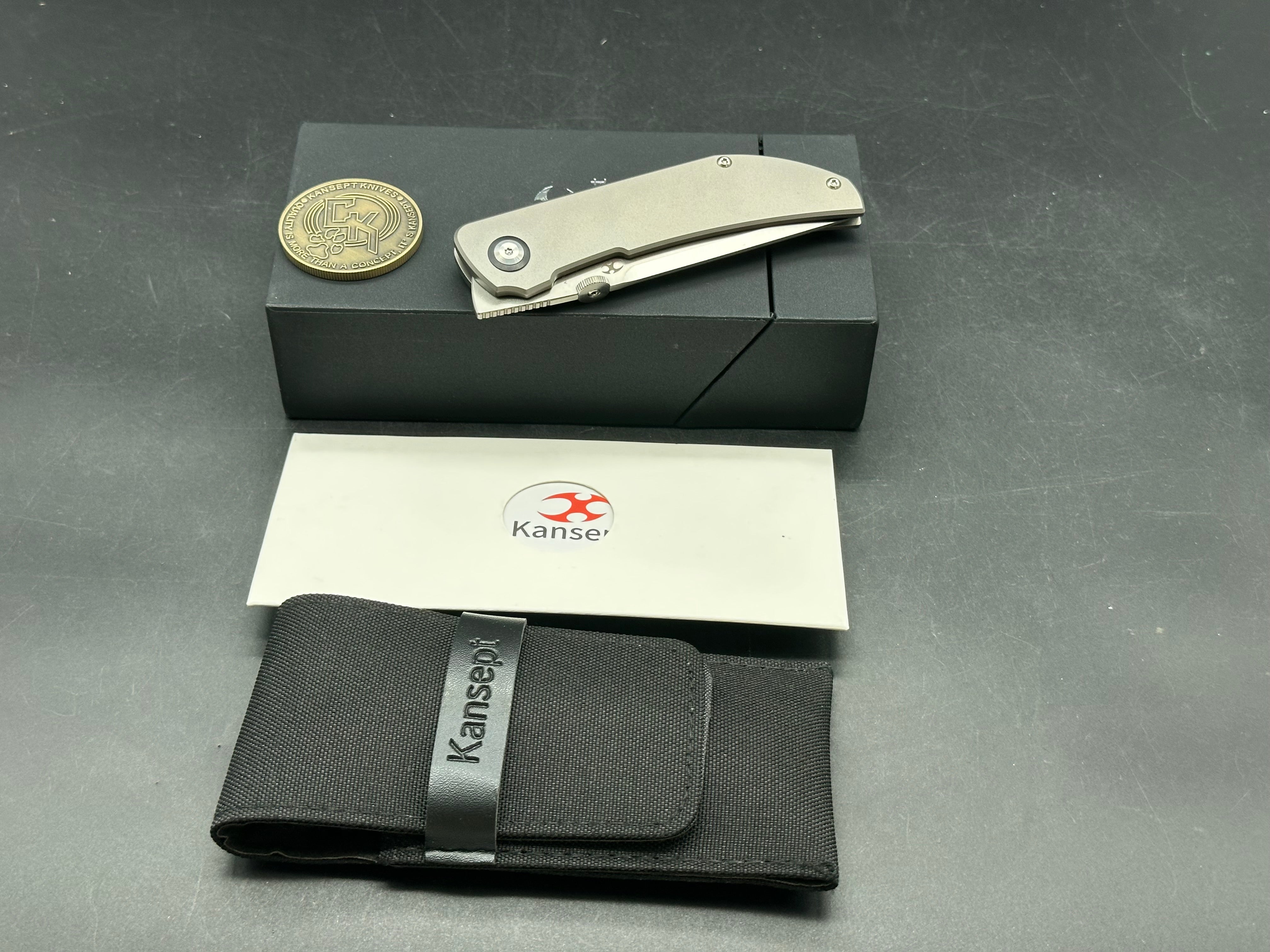 Kansept Knives Matthew Christensen Tarkin Frame Lock Front Flipper 3.36" CPM-20CV Modified Tanto Blade Titanium Handles