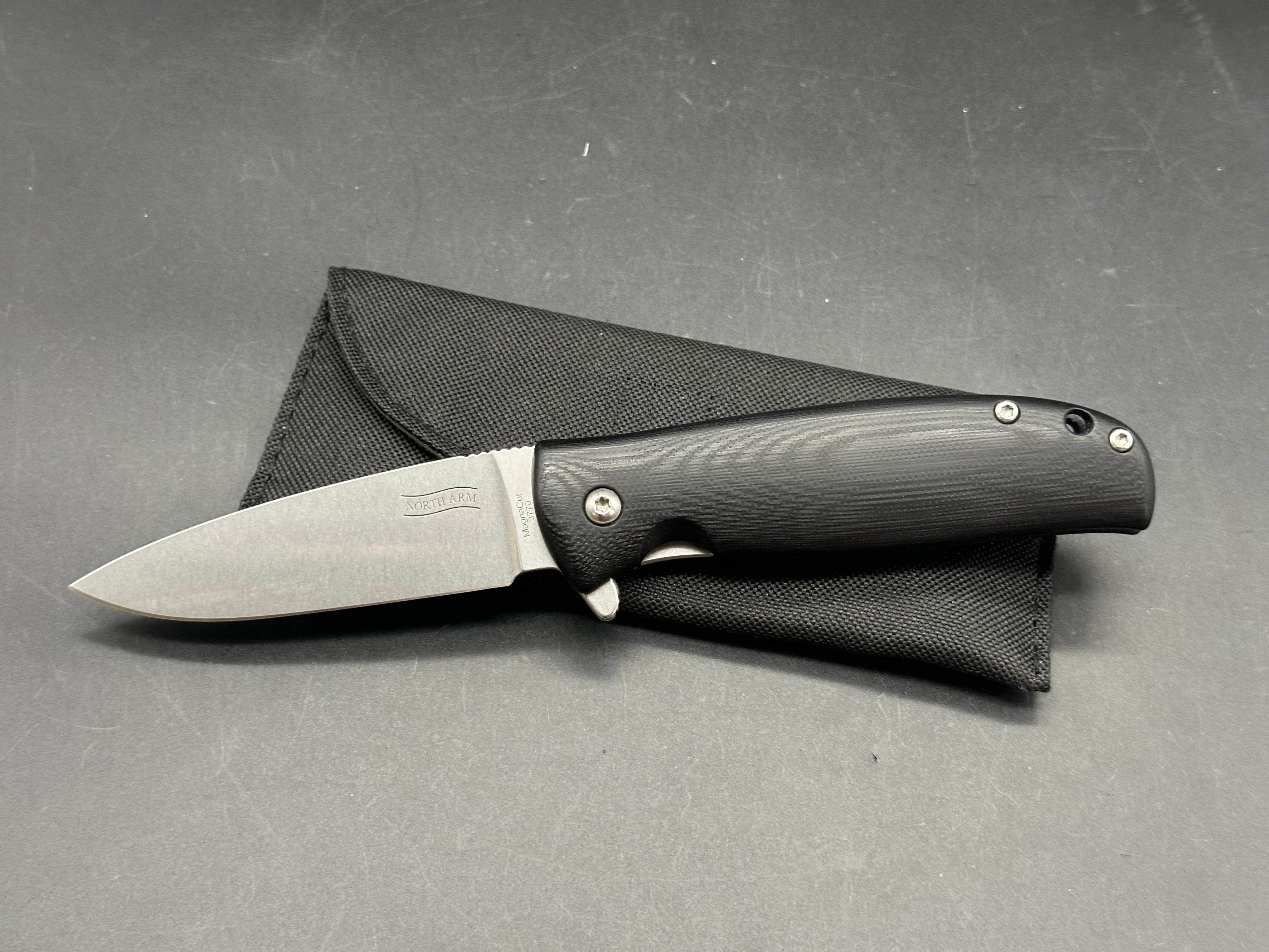North Arm Skaha II 3.34" CPM MagnaCut Polished Stonewash Blade with Black G10 Scales
