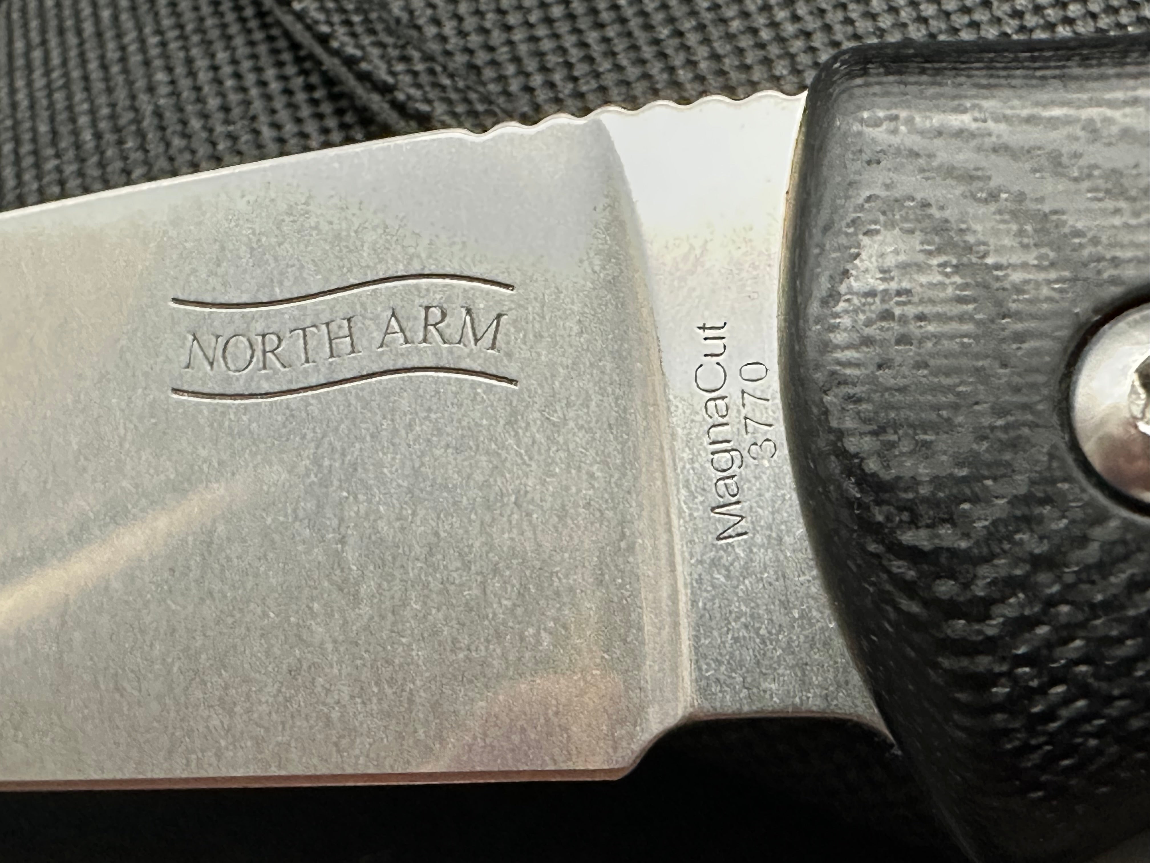 North Arm Skaha II 3.34" CPM MagnaCut Polished Stonewash Blade with Black G10 Scales
