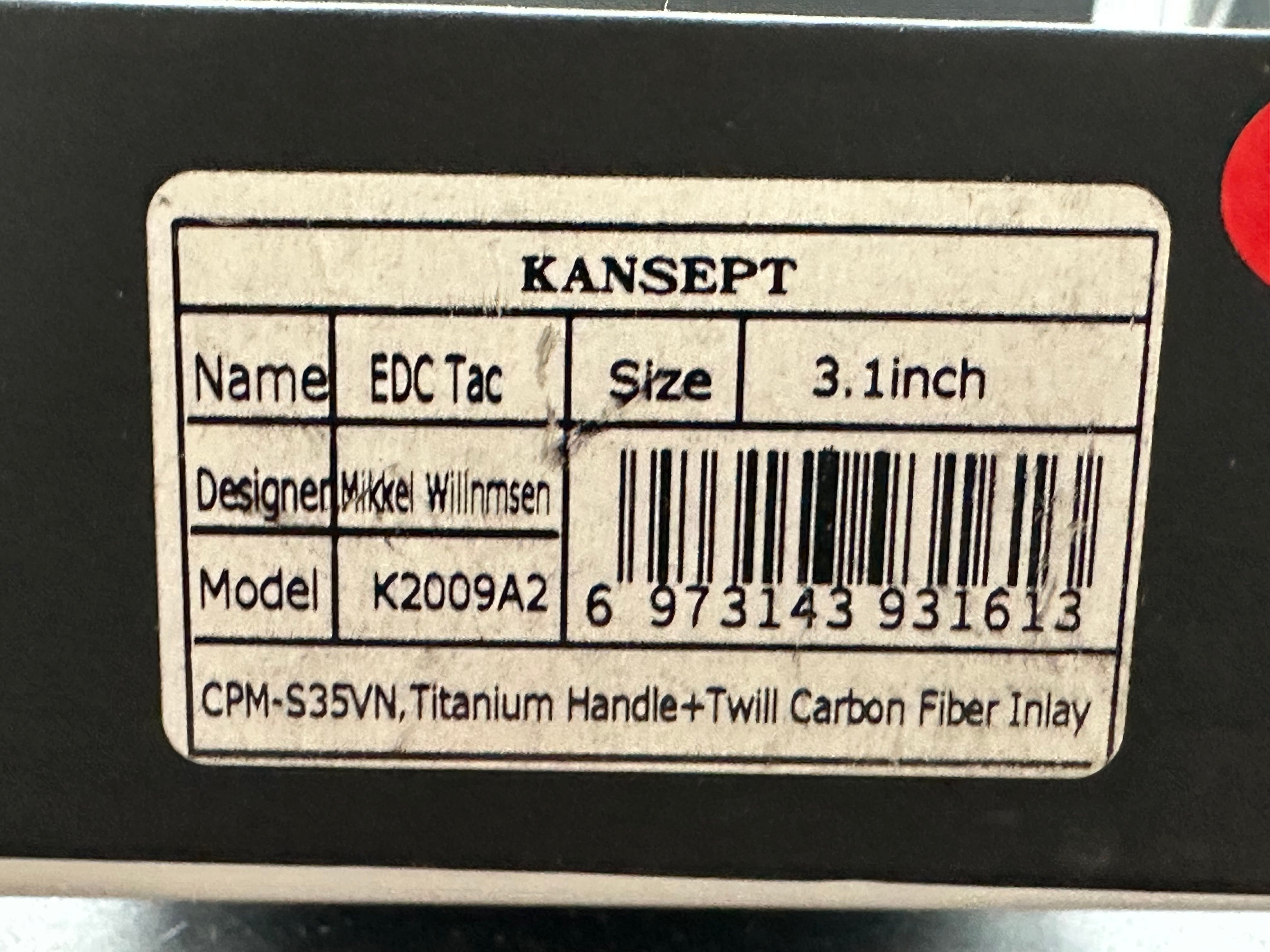 Kansept EDC Tac - Gray Ti / Twill CF (3.1" S35VN)