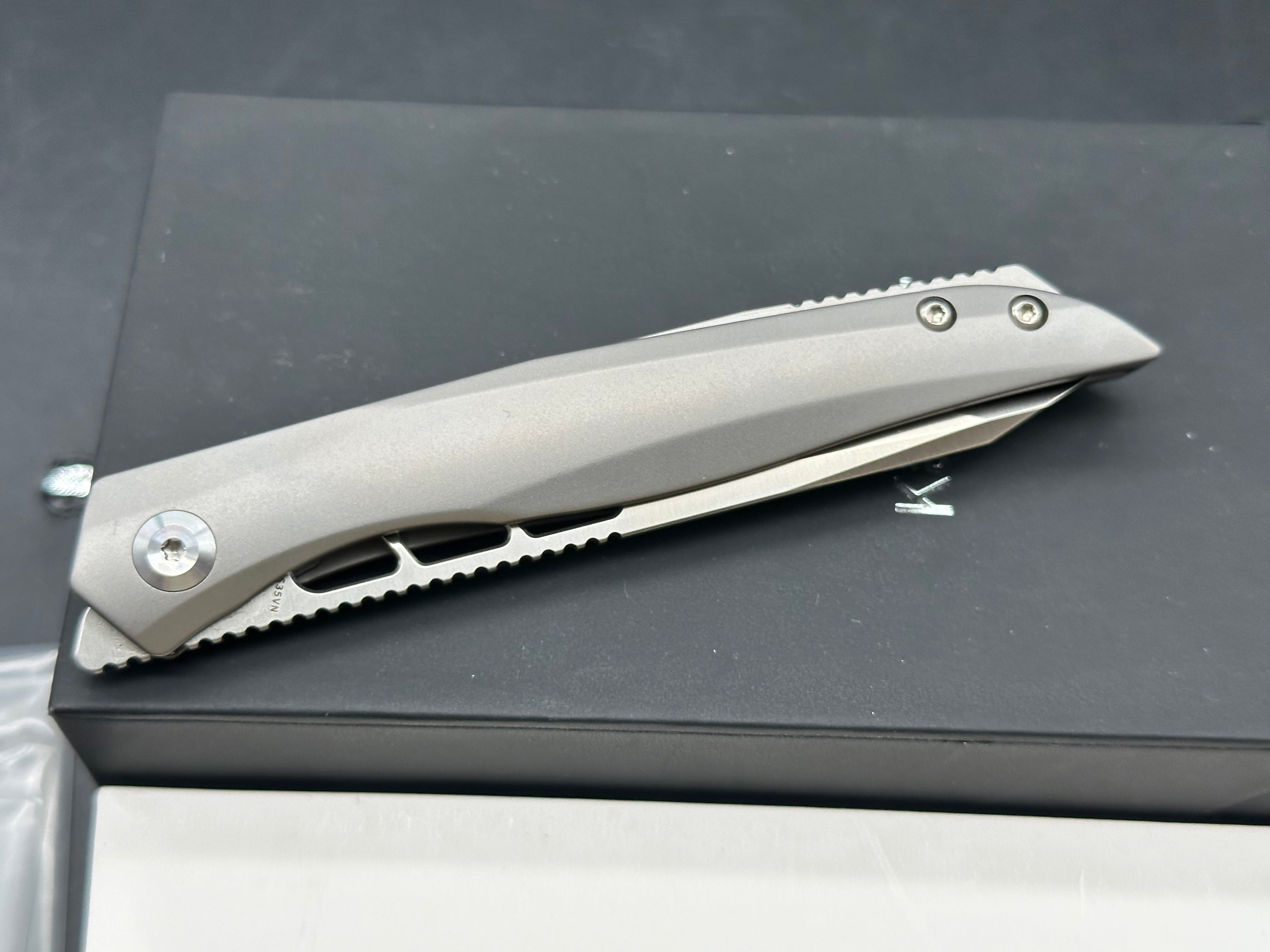 Kansept Knives Lucky Star Front Flipper 3.54" CPM-S35VN Satin Tanto Blade, Titanium Handles, Frame Lock