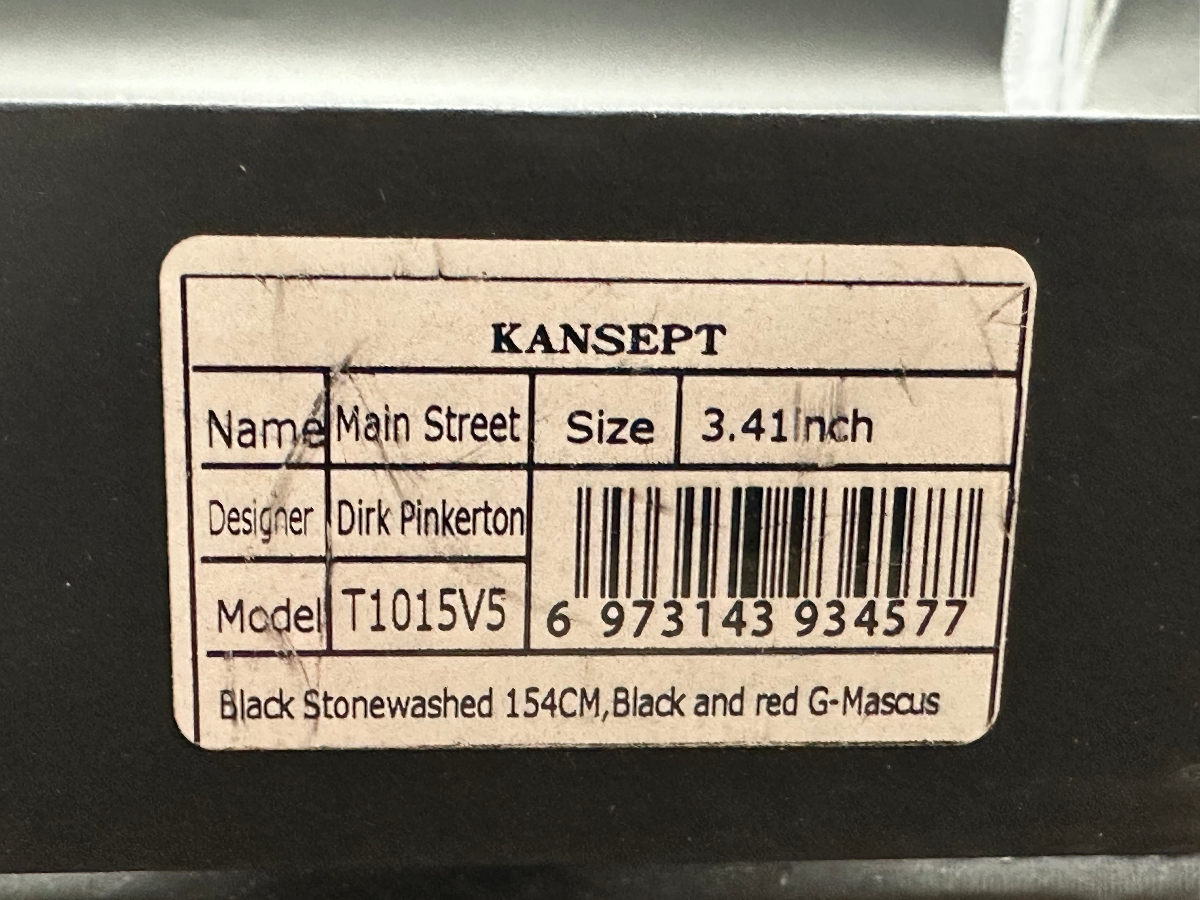 Kansept Knives Dirk Pinkerton Main Street 3.36" 154CM Black Wharncliffe Blade, Red G-Mascus Handles
