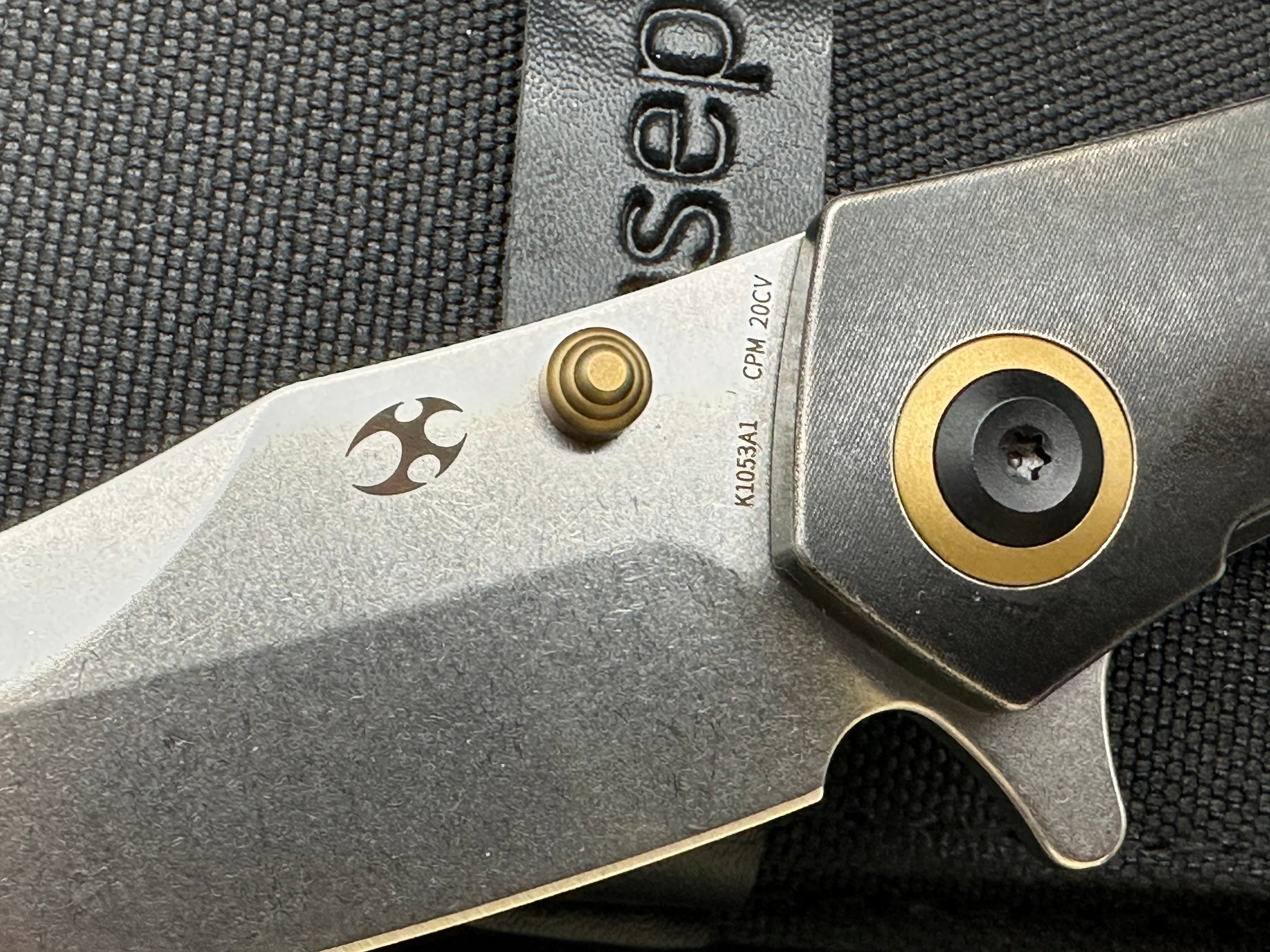Kansept Knives Jonathan Styles Mistaken 3.15" CPM-20CV Modified Wharncliffe Blade, Black Titanium Handles with Copper Carbon Fiber Inlays