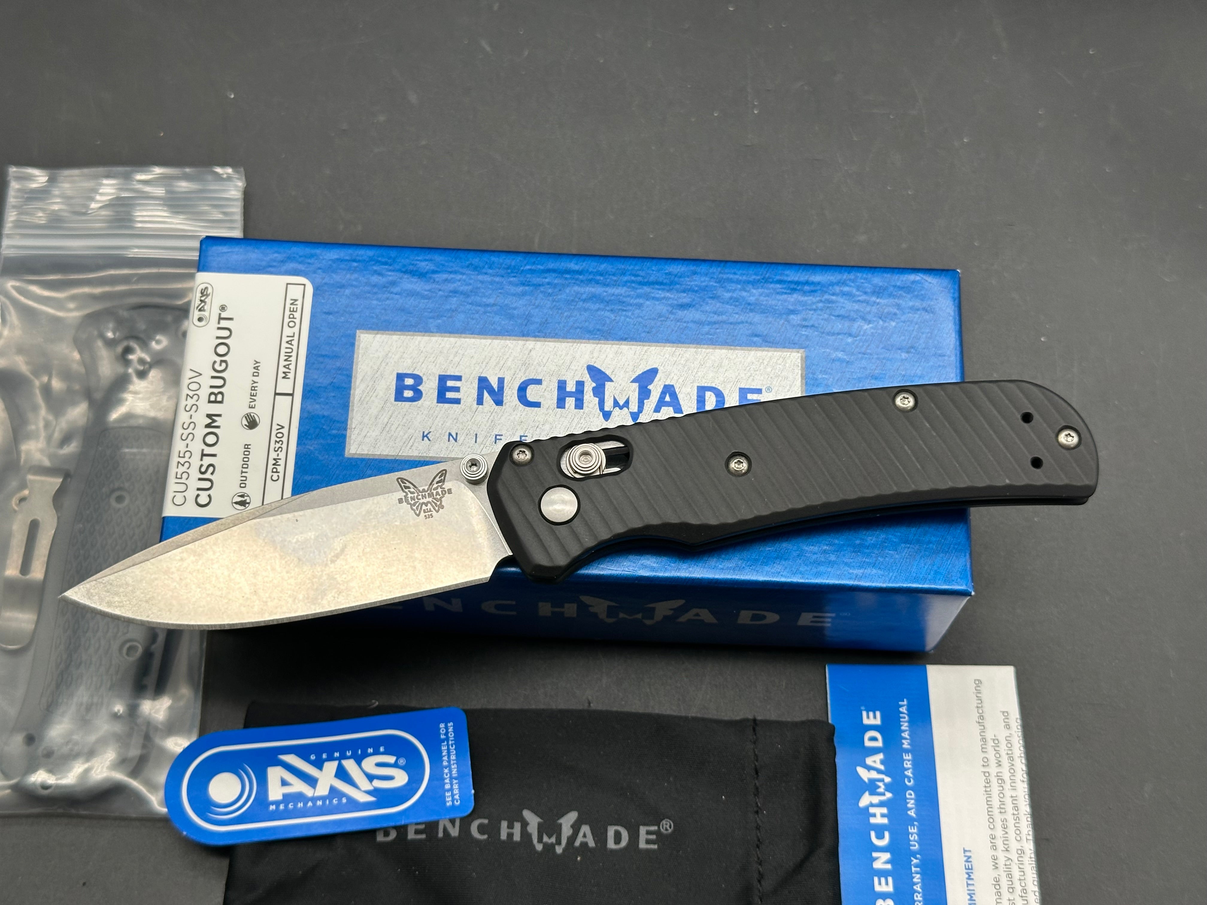 Benchmade Bugout-Custom, 3.24" CPM S30V Stonewash Blade with AWT Black Anodized Aluminum Scales