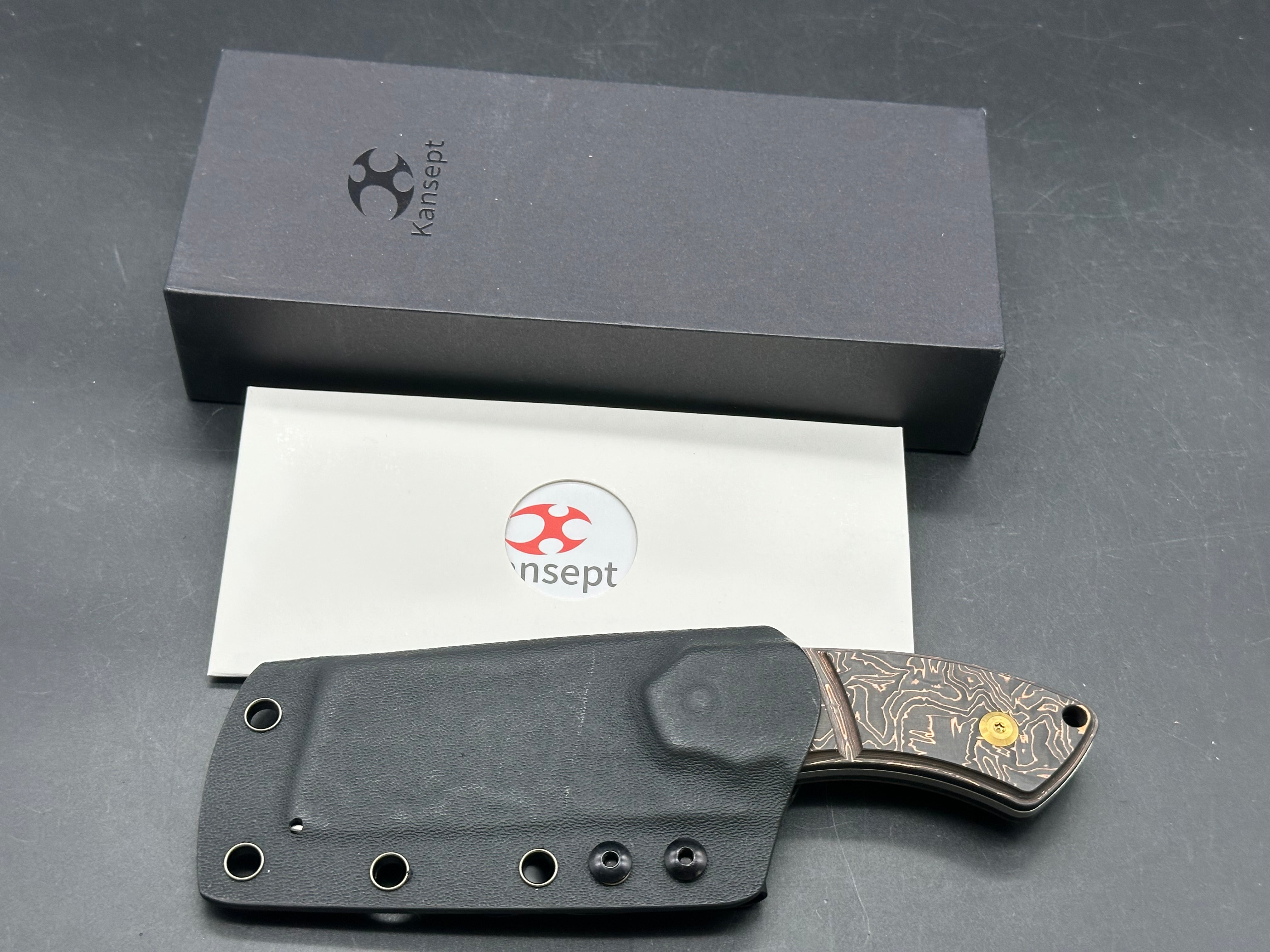 KANSEPT Korvid S Fixed Blade Copper Carbon Fiber + Kydex Sheath Handle (2.9" CPM-S35VN Blade)