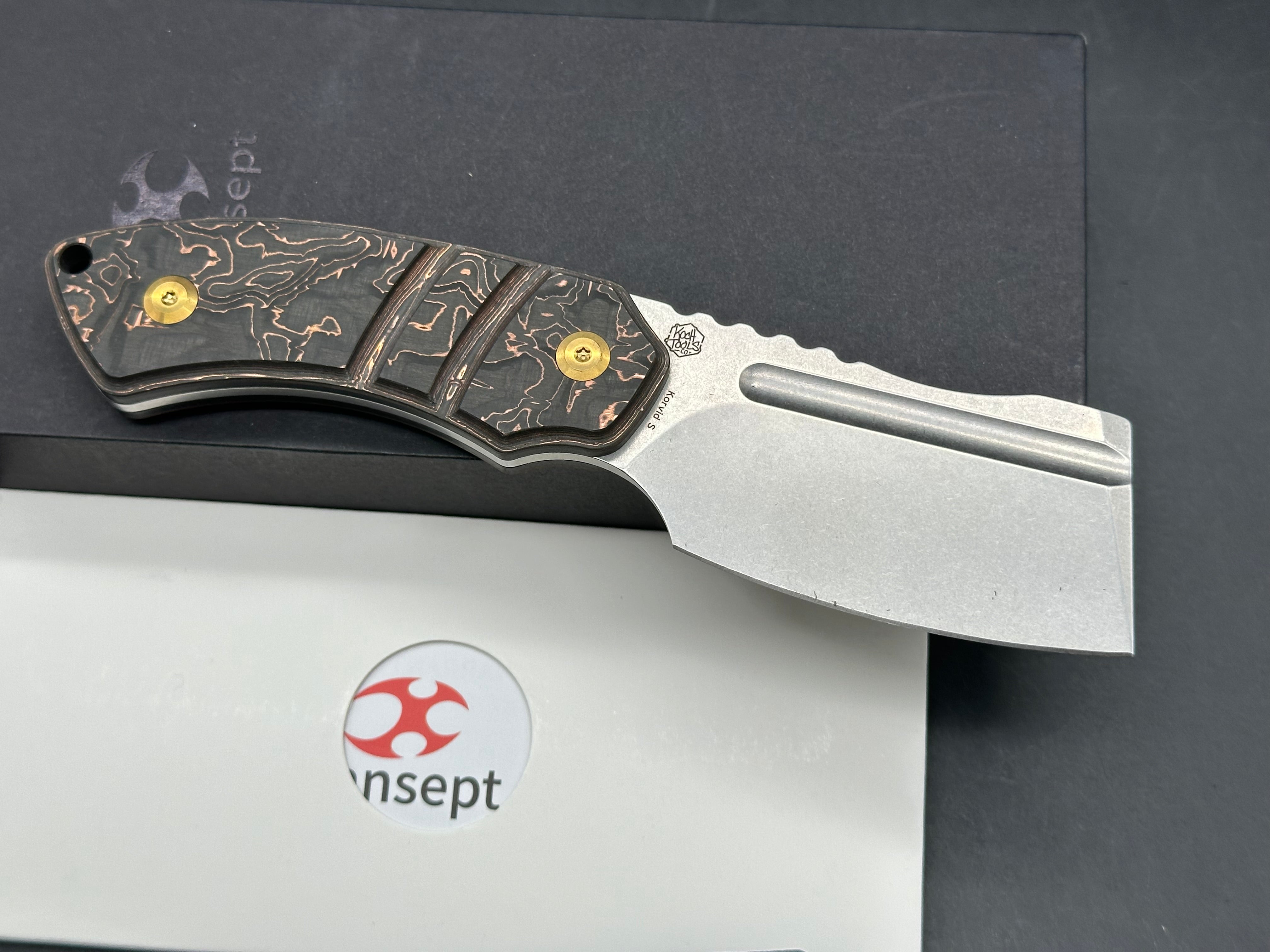 KANSEPT Korvid S Fixed Blade Copper Carbon Fiber + Kydex Sheath Handle (2.9" CPM-S35VN Blade)