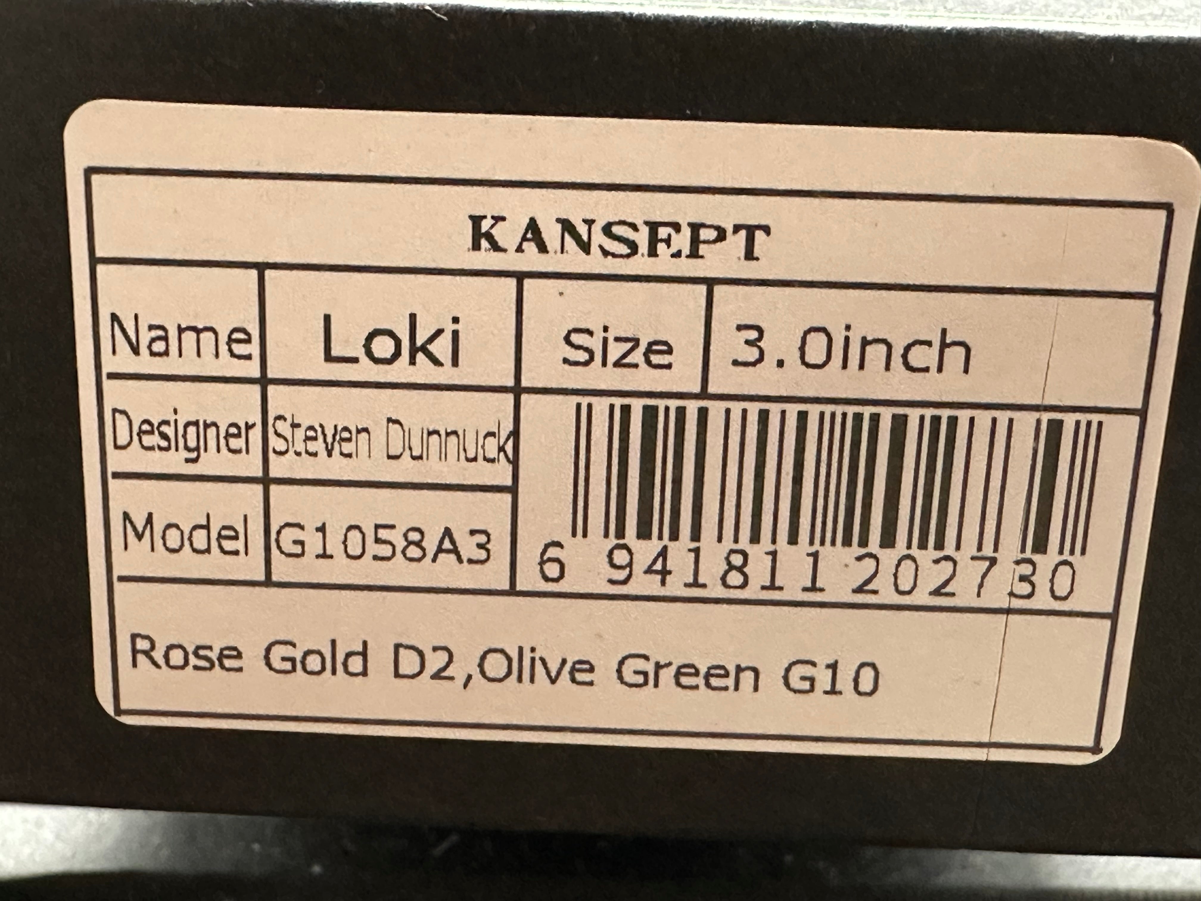 Tenable 1058A3 Loki Fixed Blade Knife Olive G10
