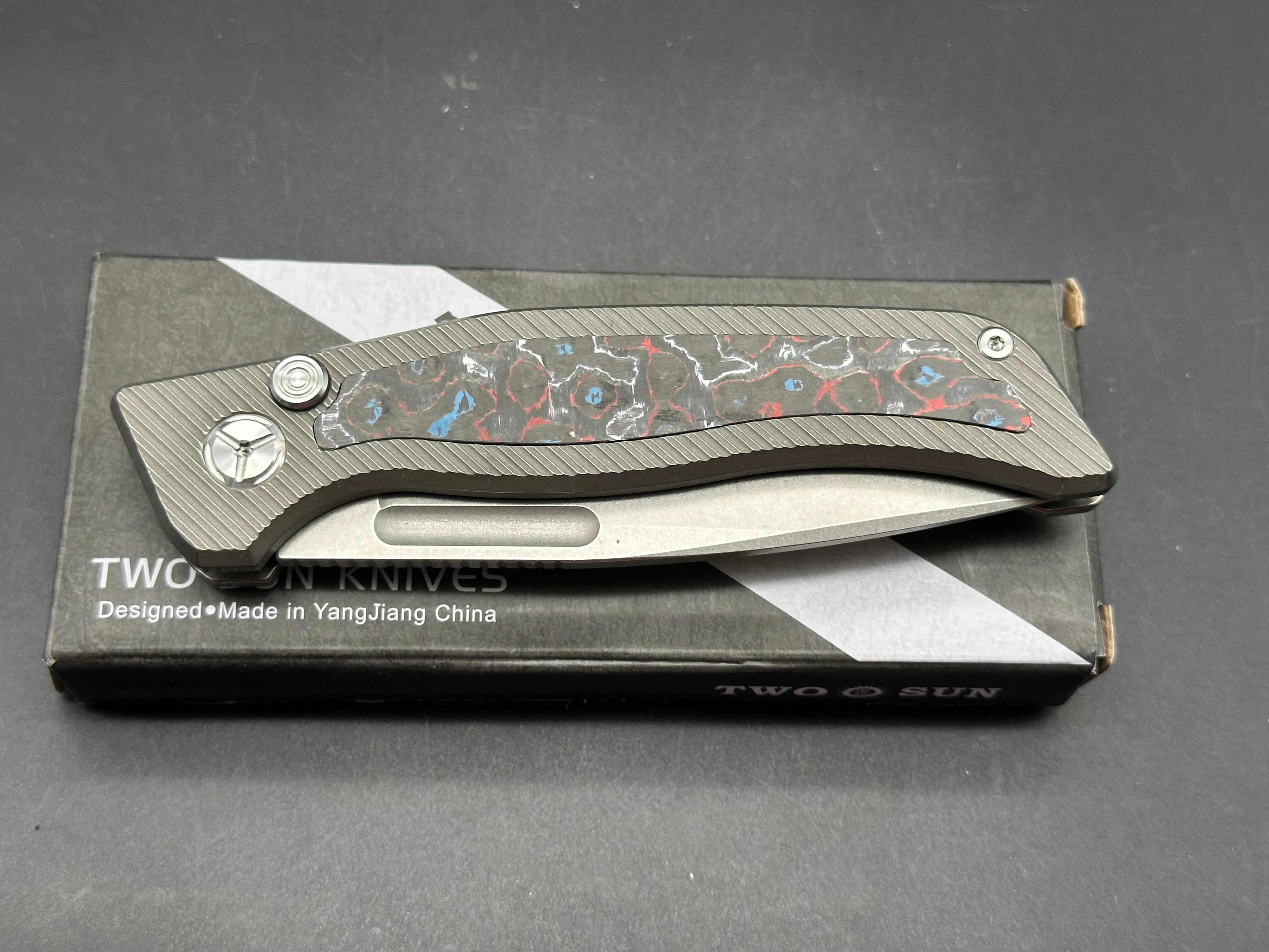 TWOSUN TS329 TITANIUM/CARBON FIBER HANDLE 14C28N PLAIN EDGE