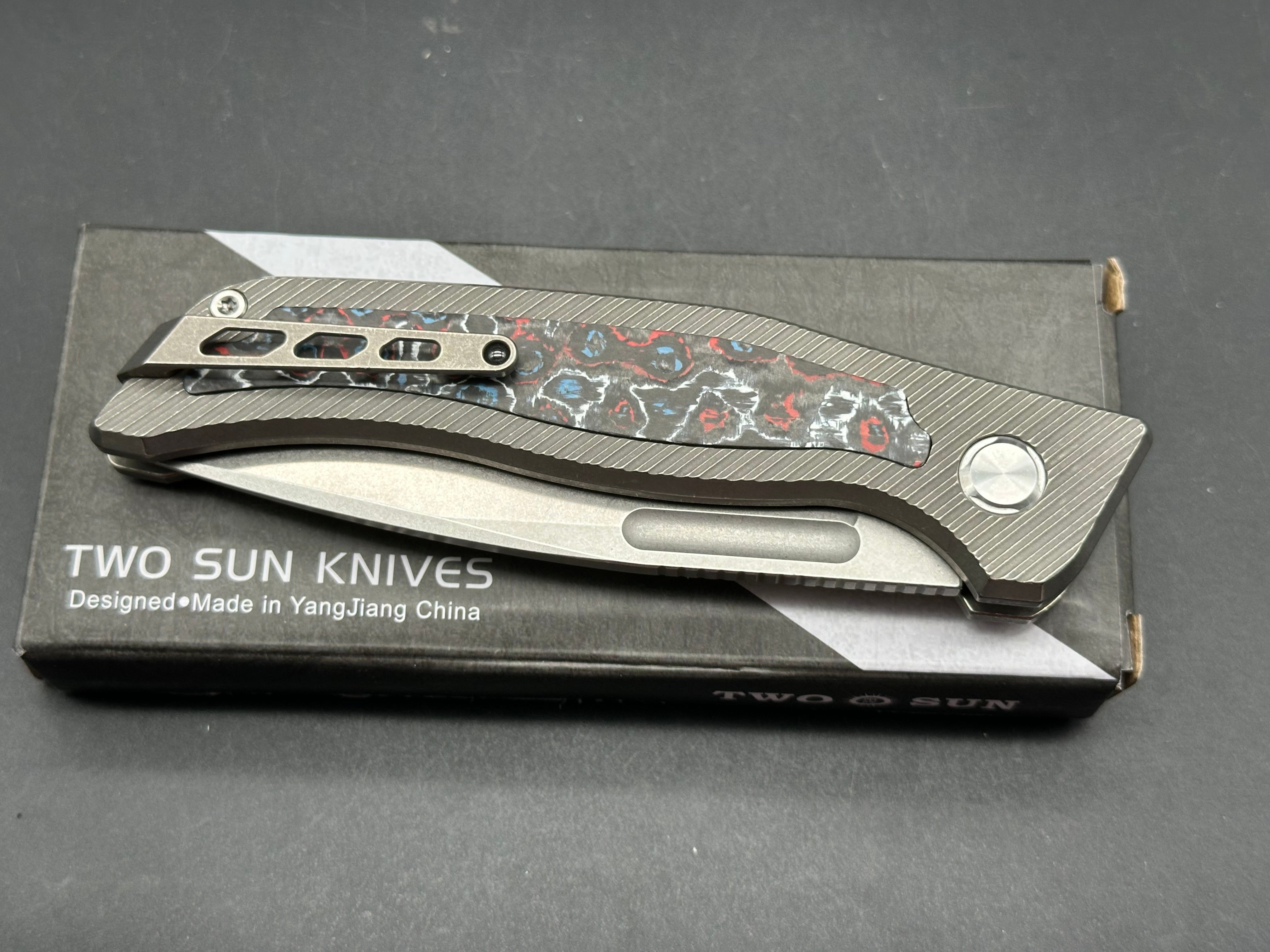 TWOSUN TS329 TITANIUM/CARBON FIBER HANDLE 14C28N PLAIN EDGE