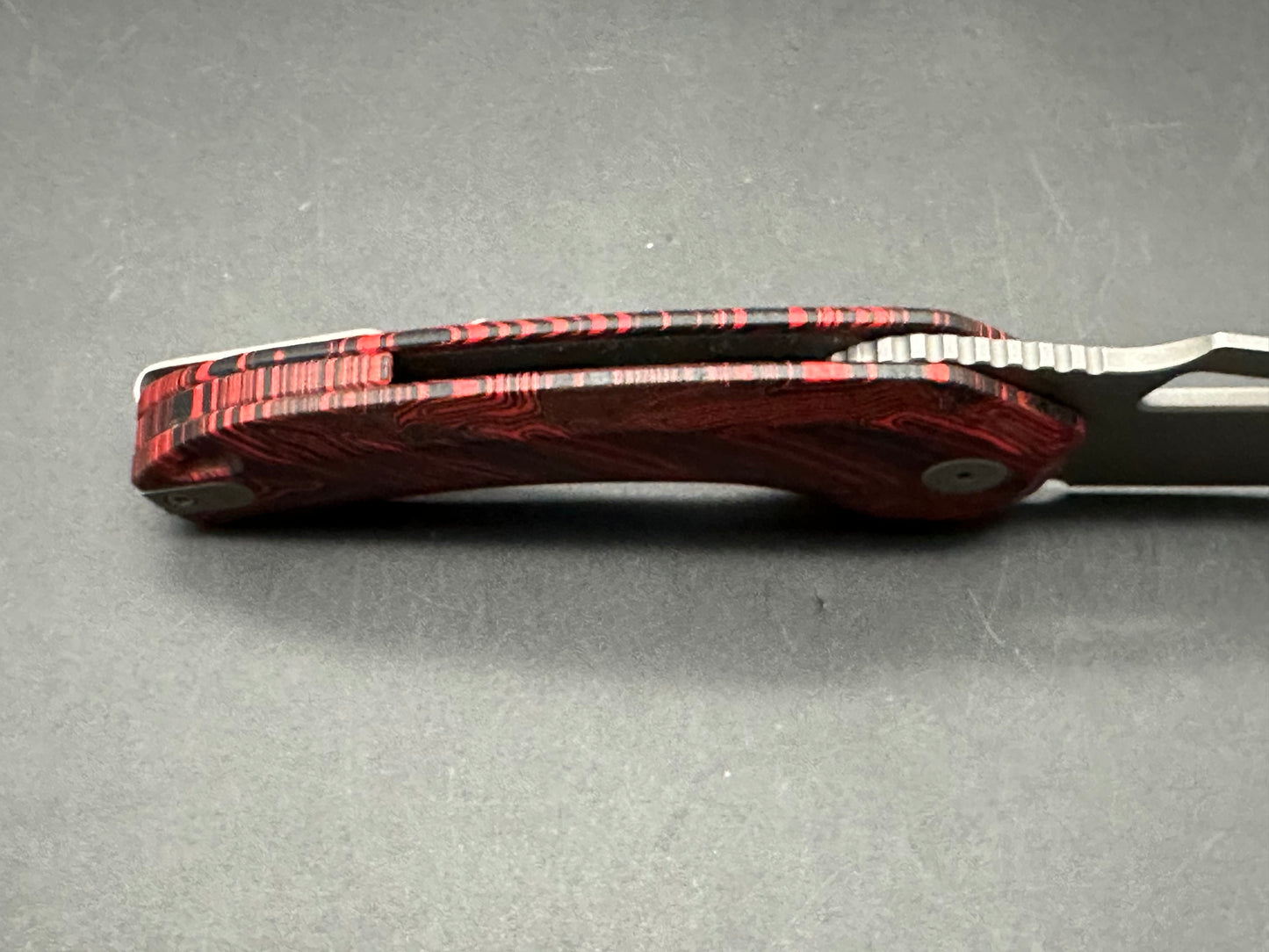 Damned Designs Djinn XL Liner Lock Red/Black Damascus (3" 14C28N Stonewash blade)